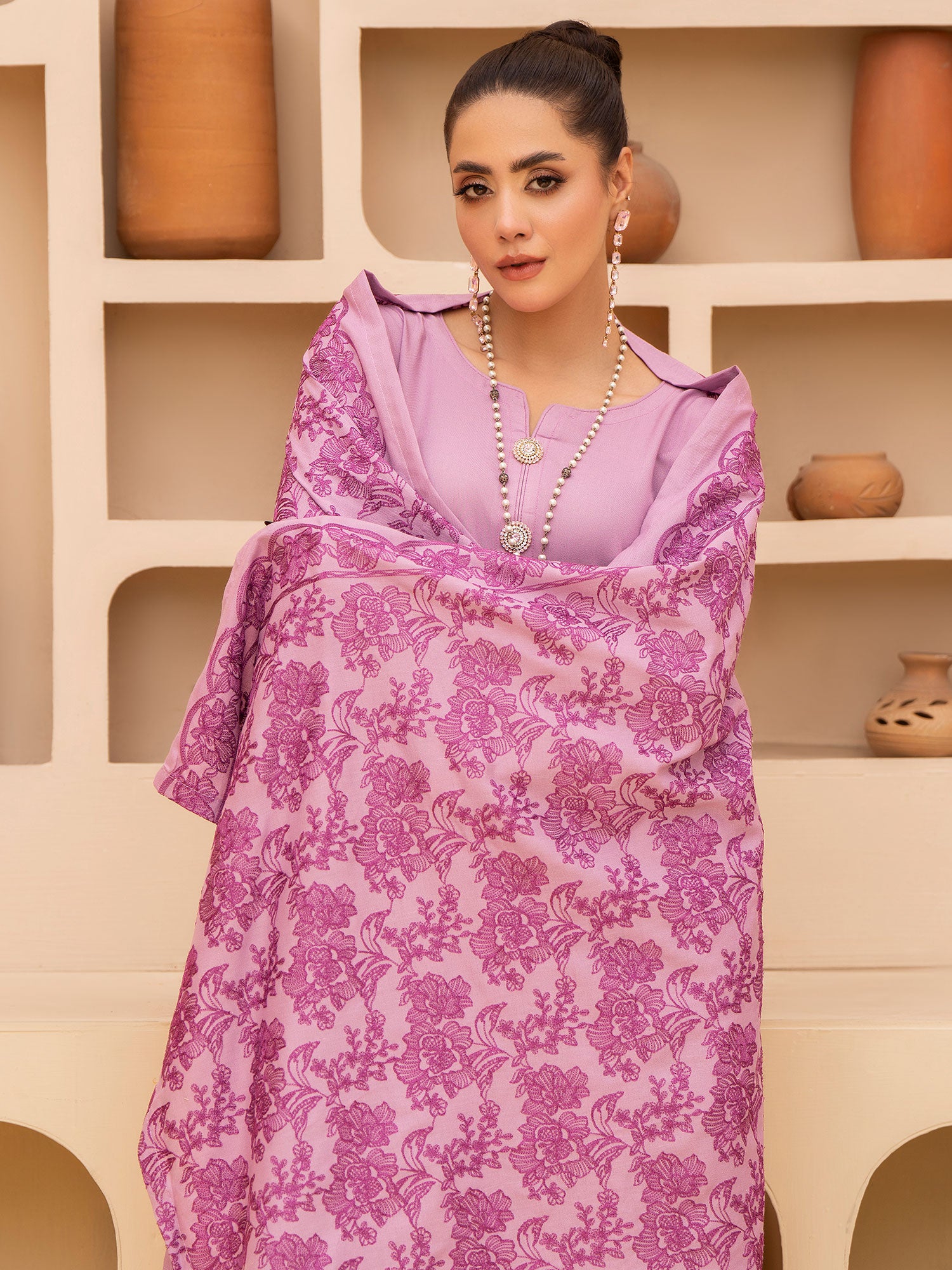 Raniya.H "Noor Bano Vol.6" Winter Dhanak Suit with Shawl - Pink