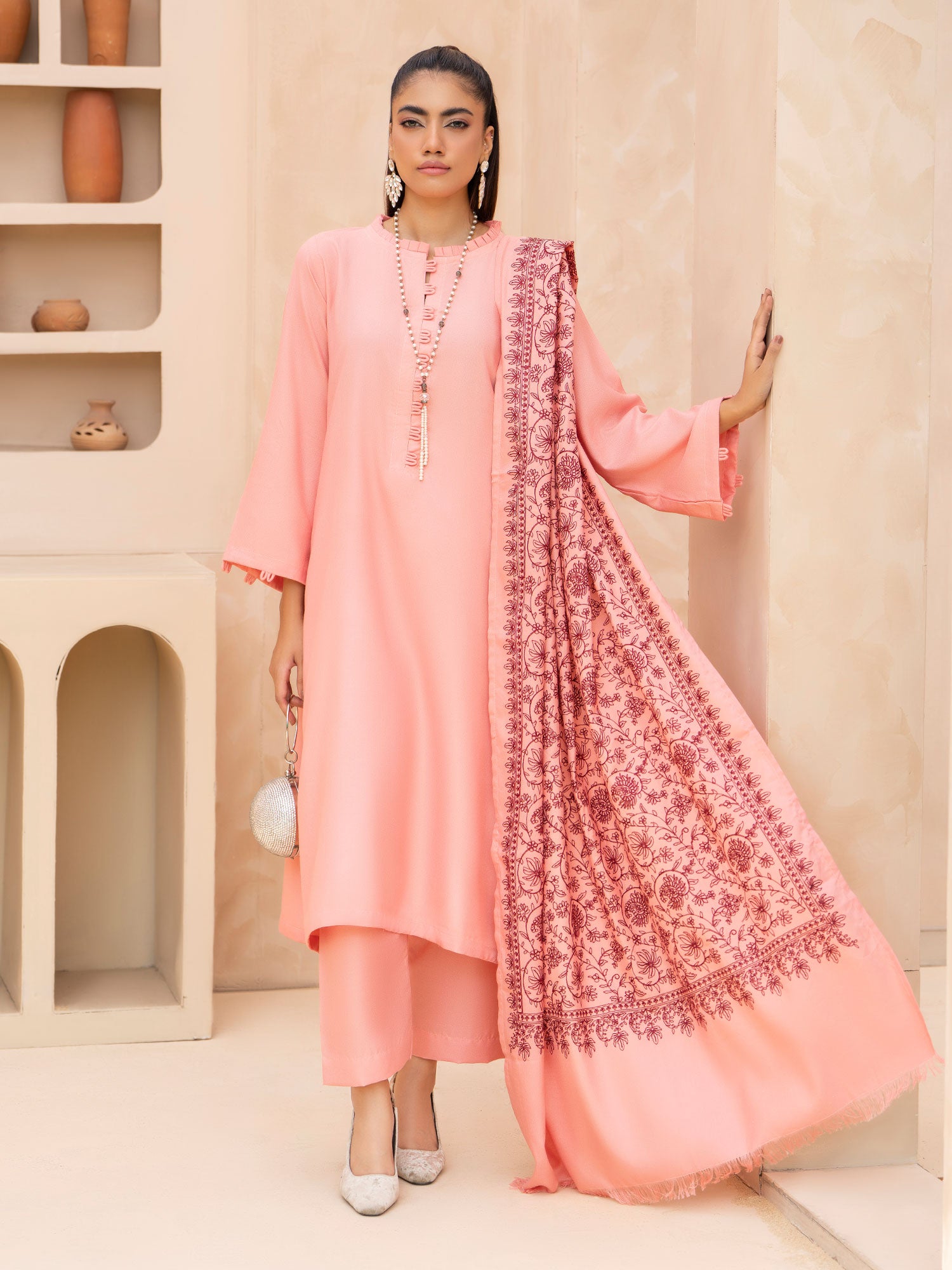 Raniya.H "Noor Bano Vol.6" Winter Dhanak Suit with Shawl - Peach