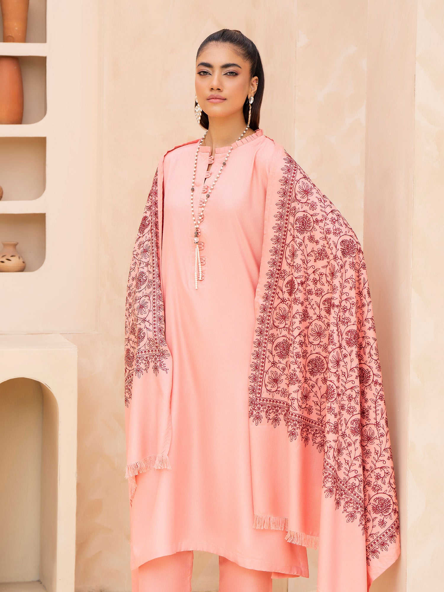 Raniya.H "Noor Bano Vol.6" Winter Dhanak Suit with Shawl - Peach