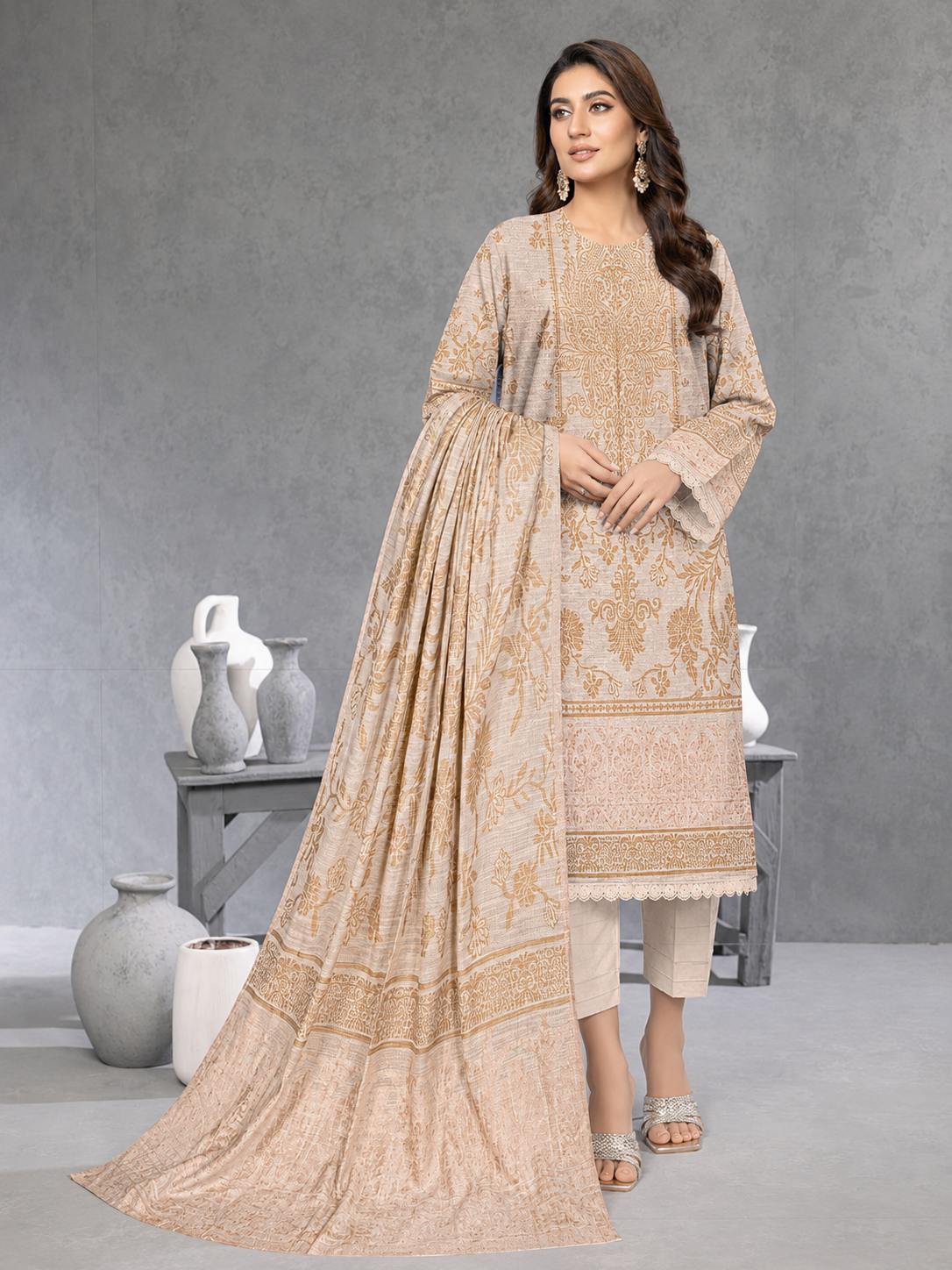 Nureh Winter Leather-Peach Super Jacquard Velvet - Off-White
