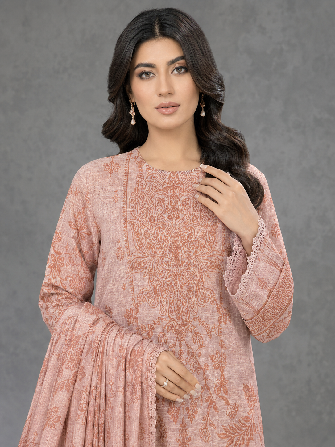 Nureh Winter Leather-Peach Super Jacquard Velvet - Pink