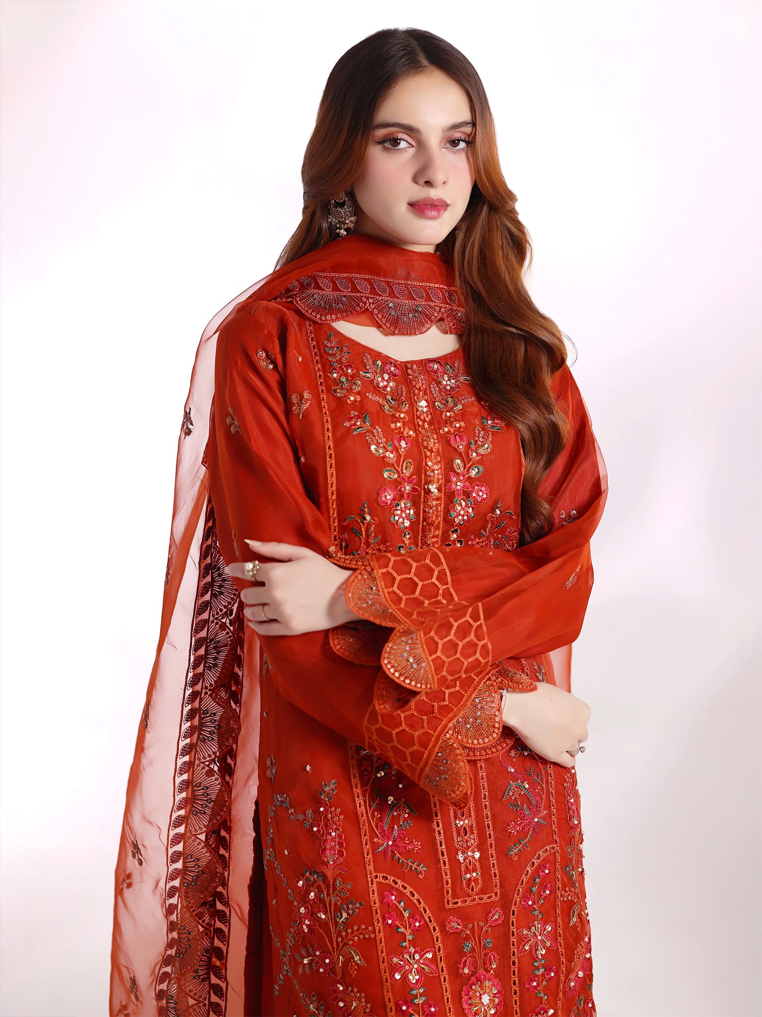 Wardah Uzair "Mahnur" Luxury Organza Suit - Noor-e-Ruby