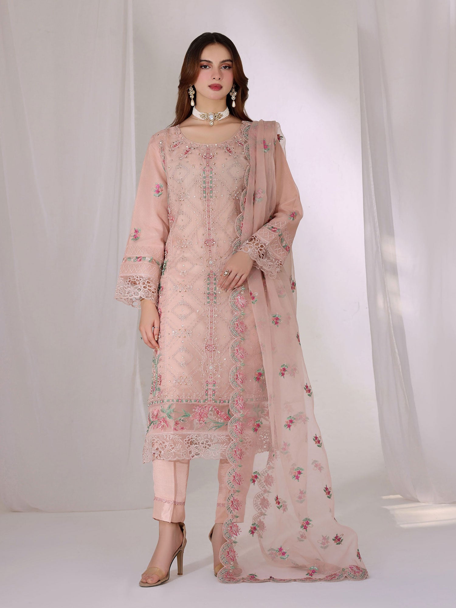 Wardah Uzair "Mahnur" Luxury Organza Suit - Noor Blush