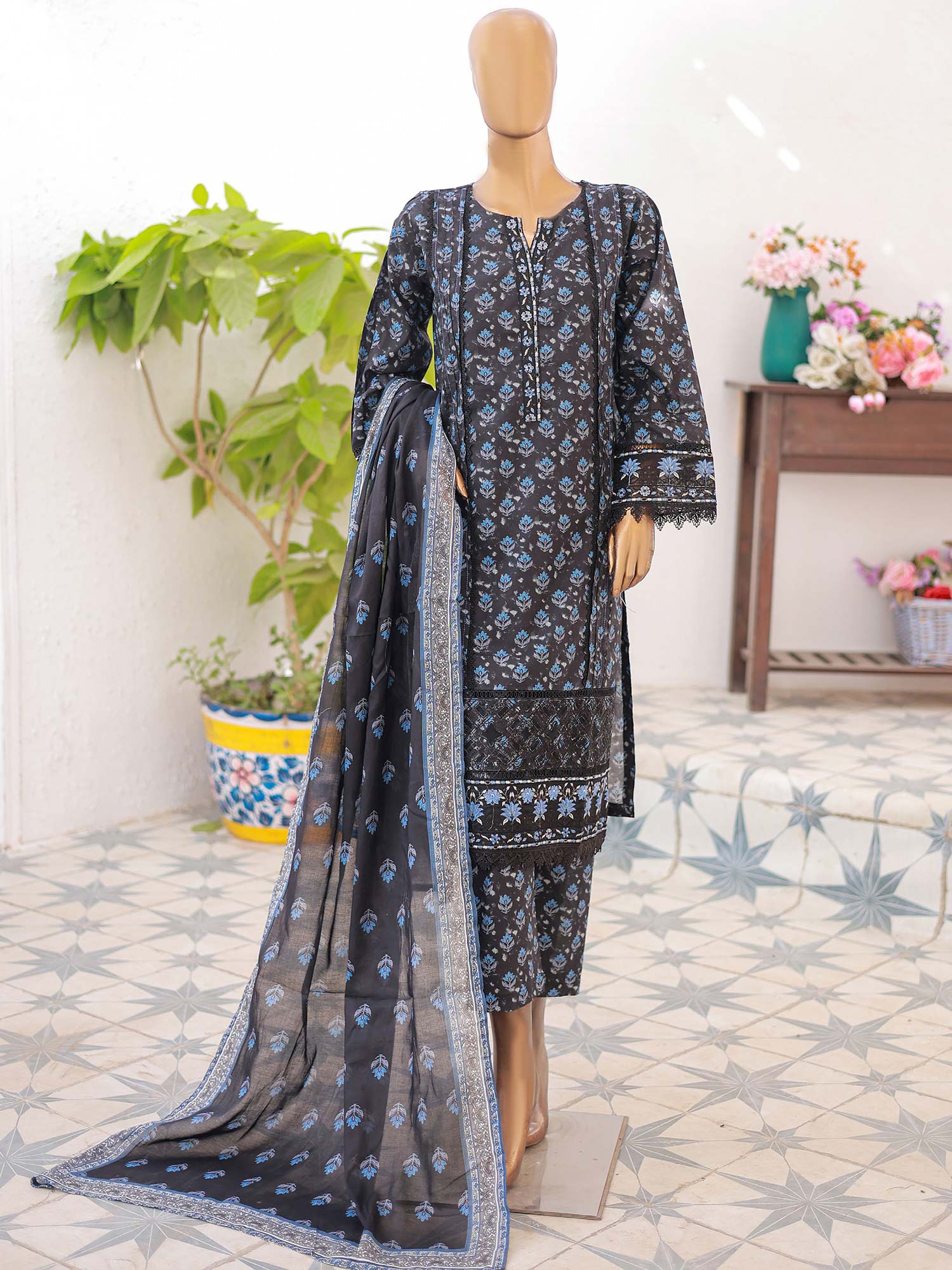 Mother-Daughter Lawn Casual 3-Piece Suit - Charcoal