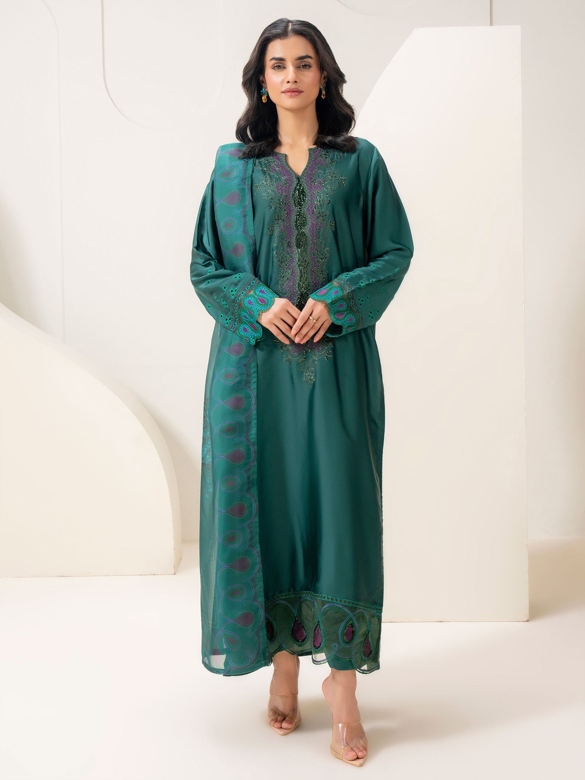 Limelight Green Silk Embroidered 3-Piece Suit (P9932SU)