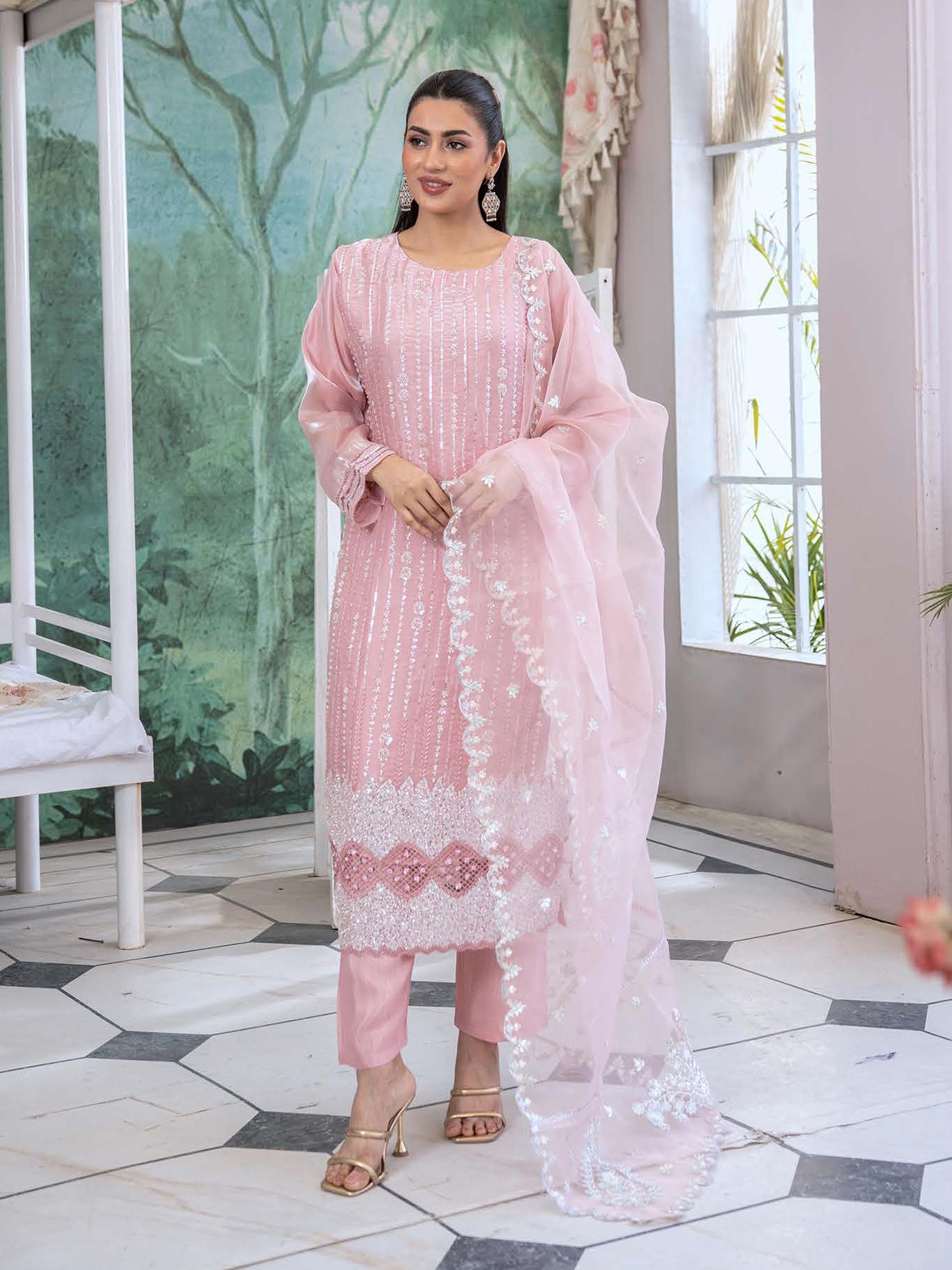 Rangz Sheesha Silk Lux 3-Piece Suit - Pink