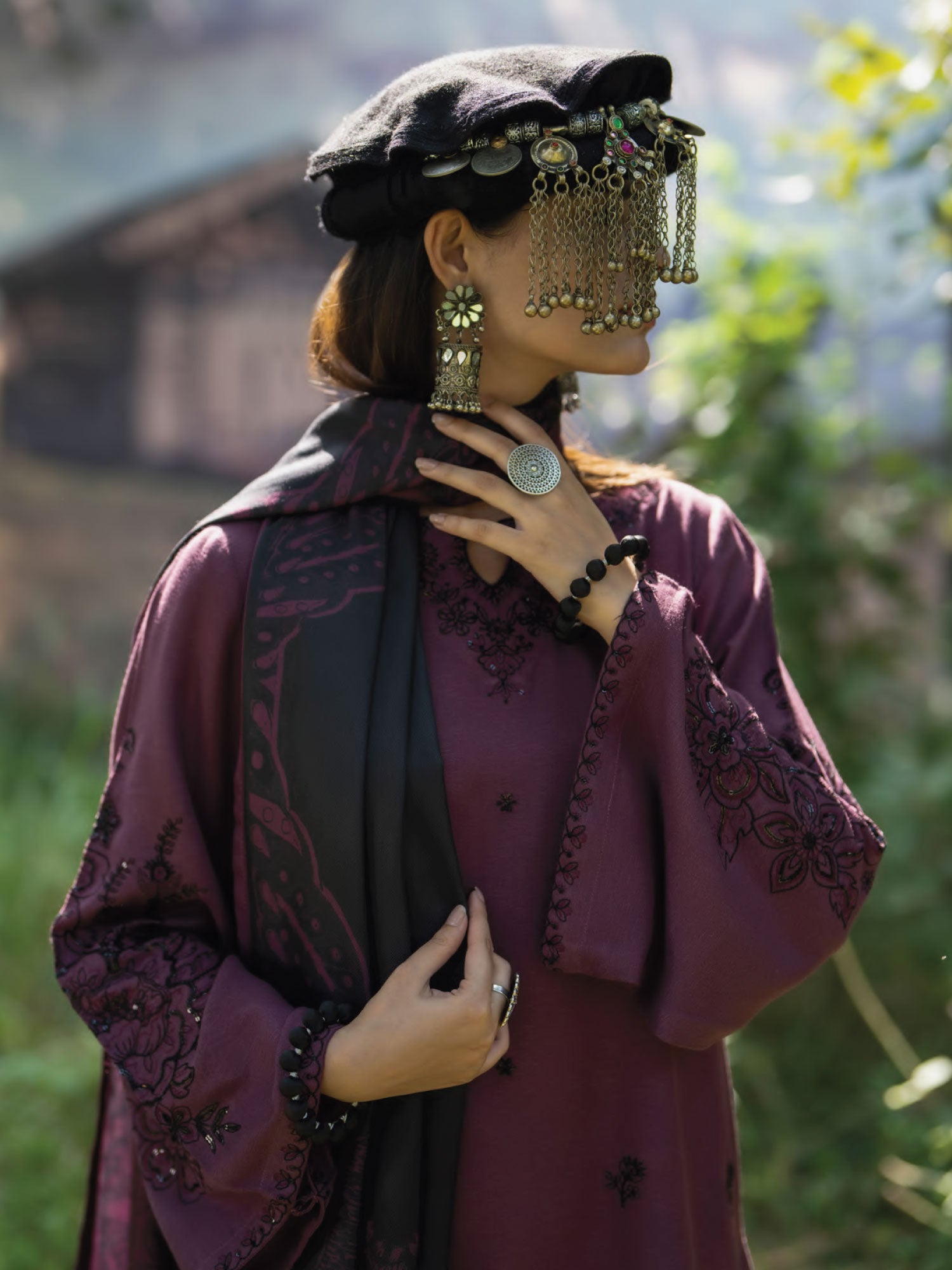 Casual Lite "Khunki" Premium Dhanak Suit with Pashmina Shawl - Purple