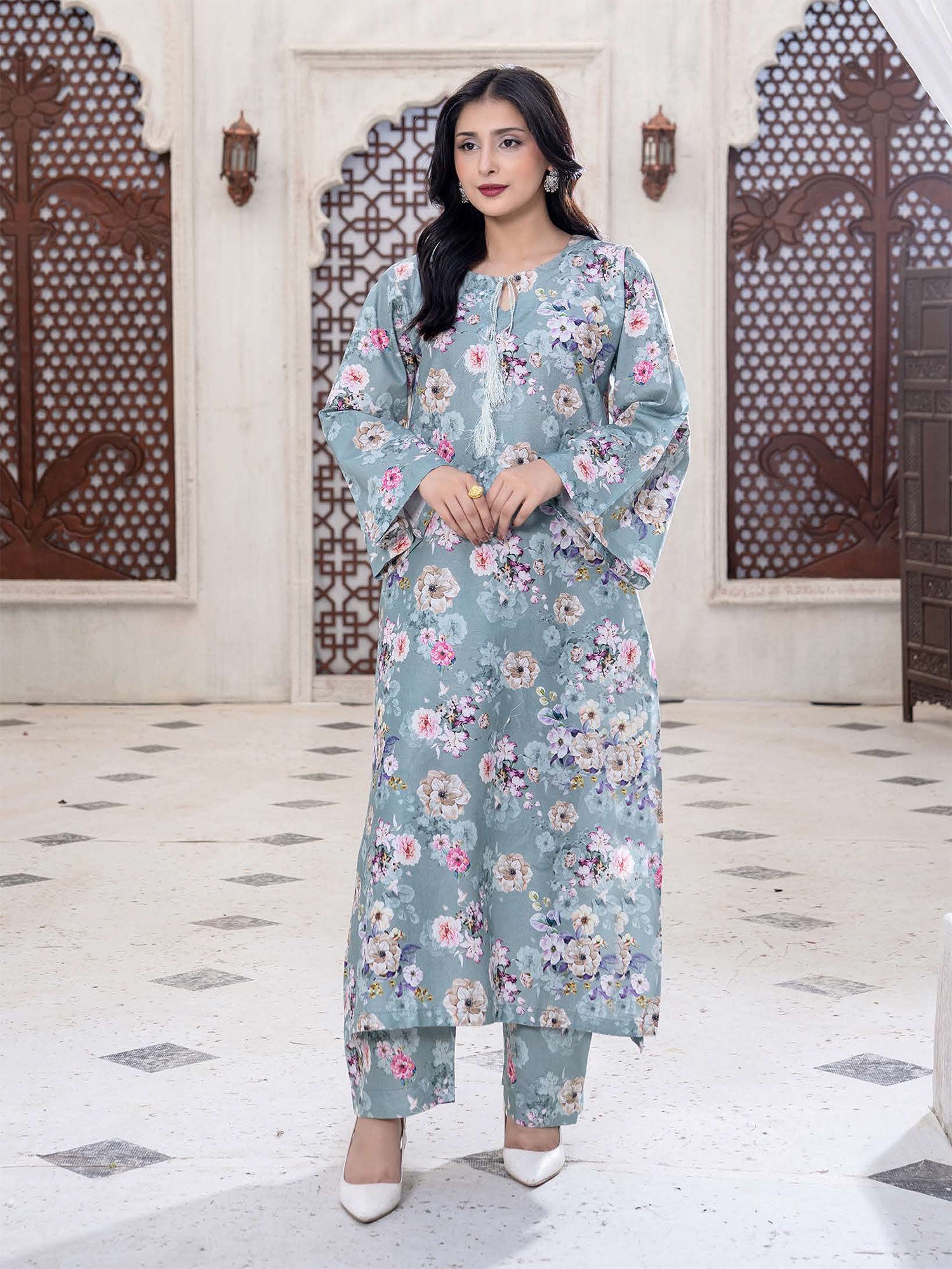 Rangz Summer Basics Lawn 2-Piece Co-Ords - Green-Grey