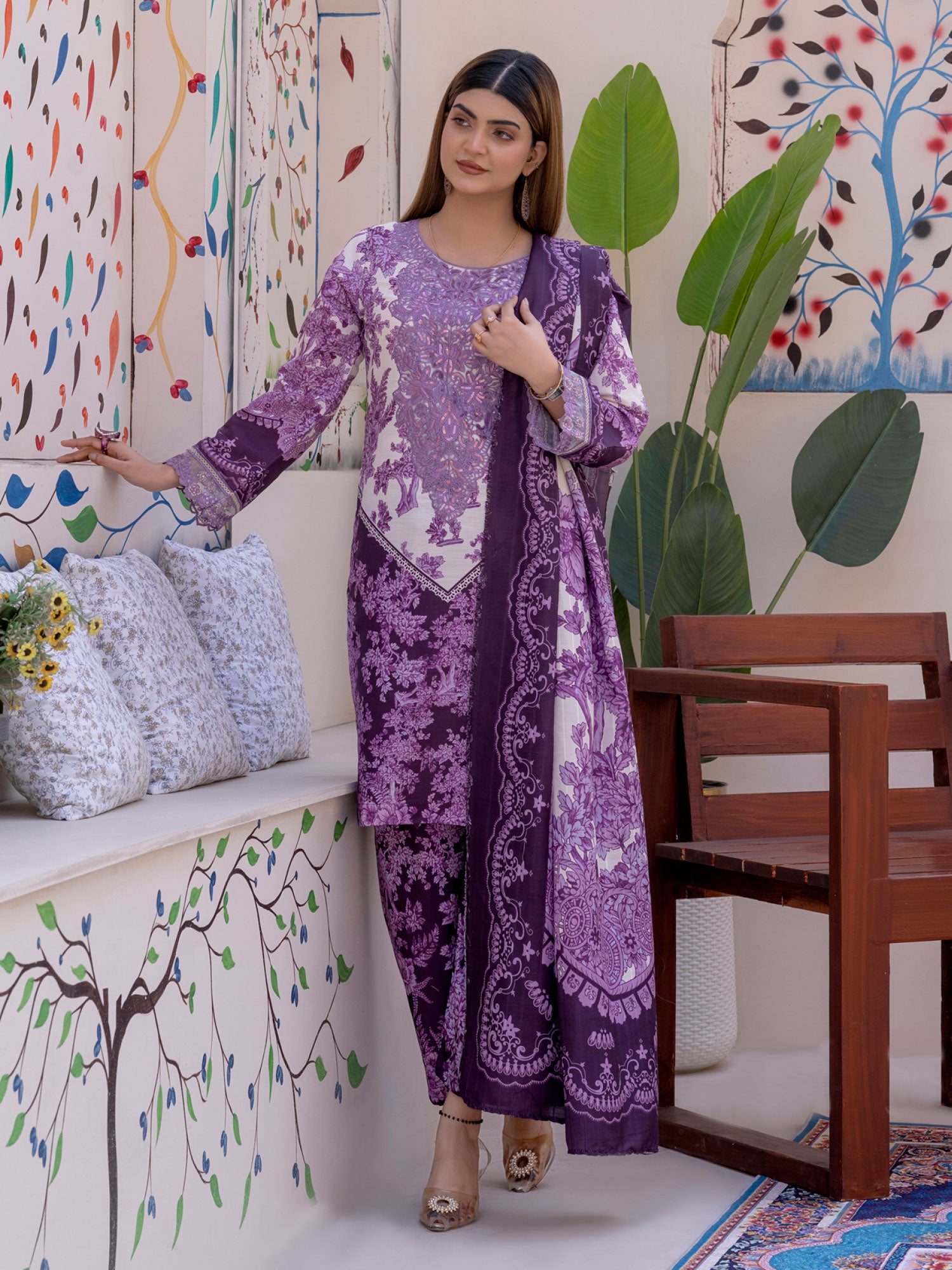 Rangz Raw Silk 3-Piece Suit - Purple