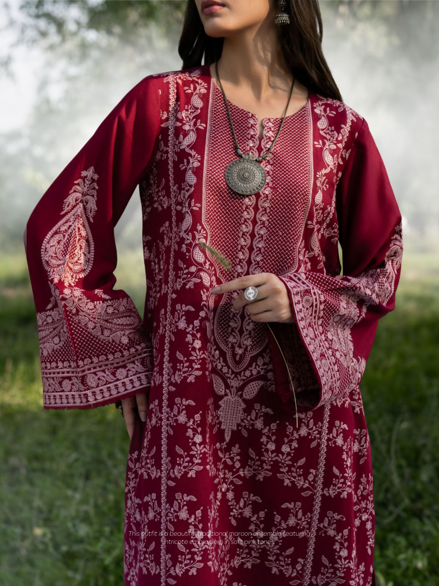 Casual Lite "Khunki" Premium Dhanak Suit with Pashmina Shawl - Red