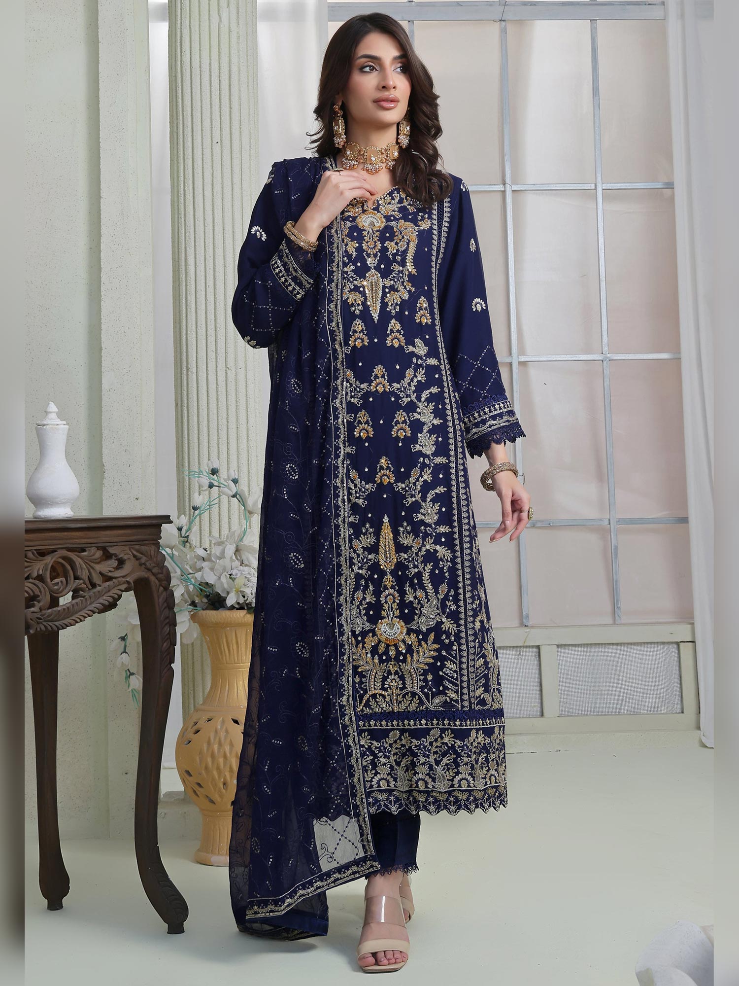 Wardah Uzair "Festive Soiree" Lux Embroidered Chiffon Suit - Revel
