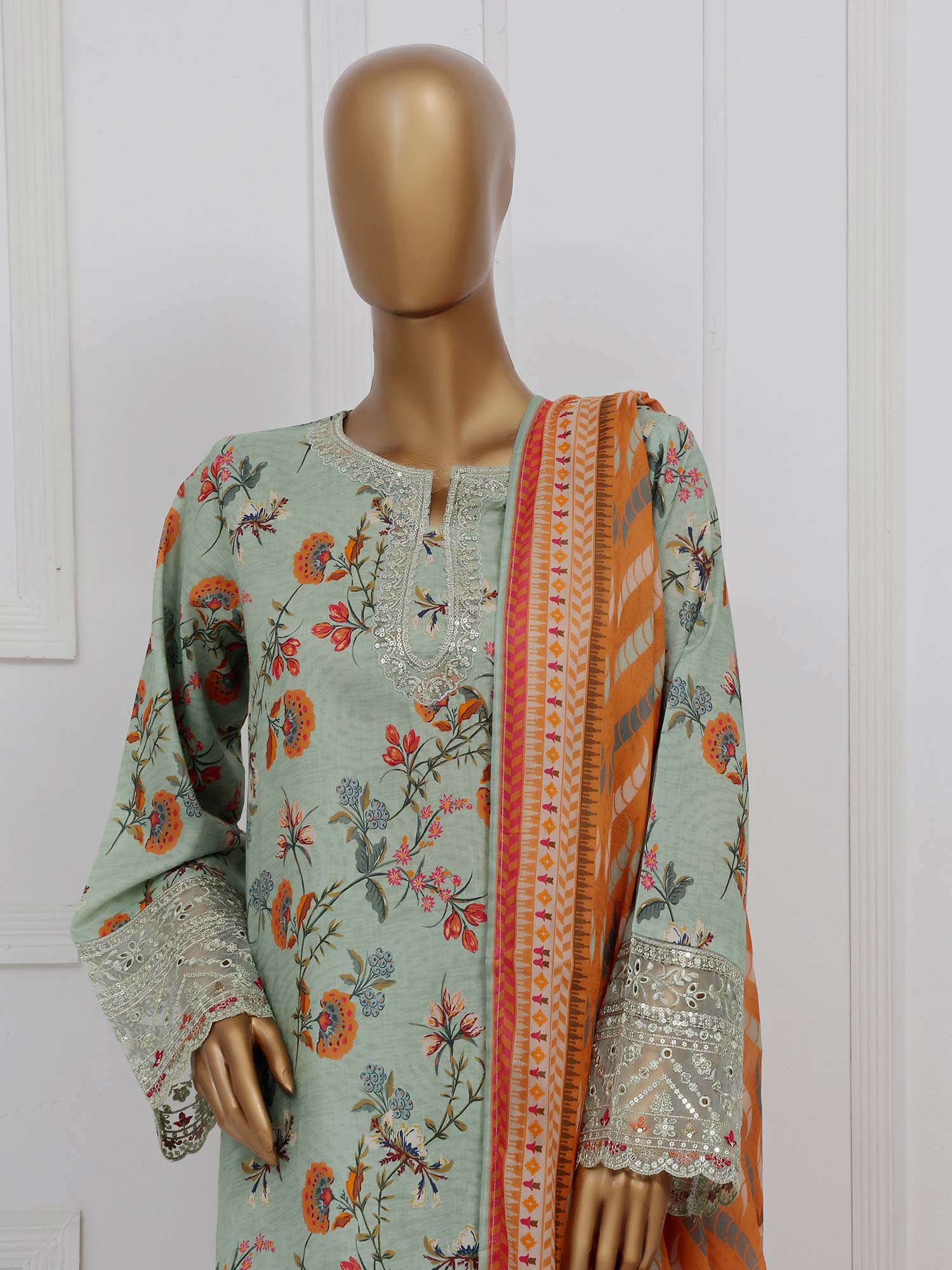 Sadabahar "Raya" Embroidered Lawn 3-Piece Suit - Mint Green