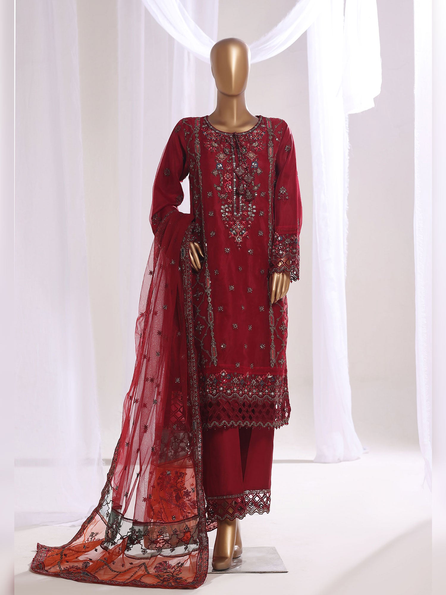 Sadabahar "Mahpara Vol.16" Festive Embroidered Chiffon Suit - Red