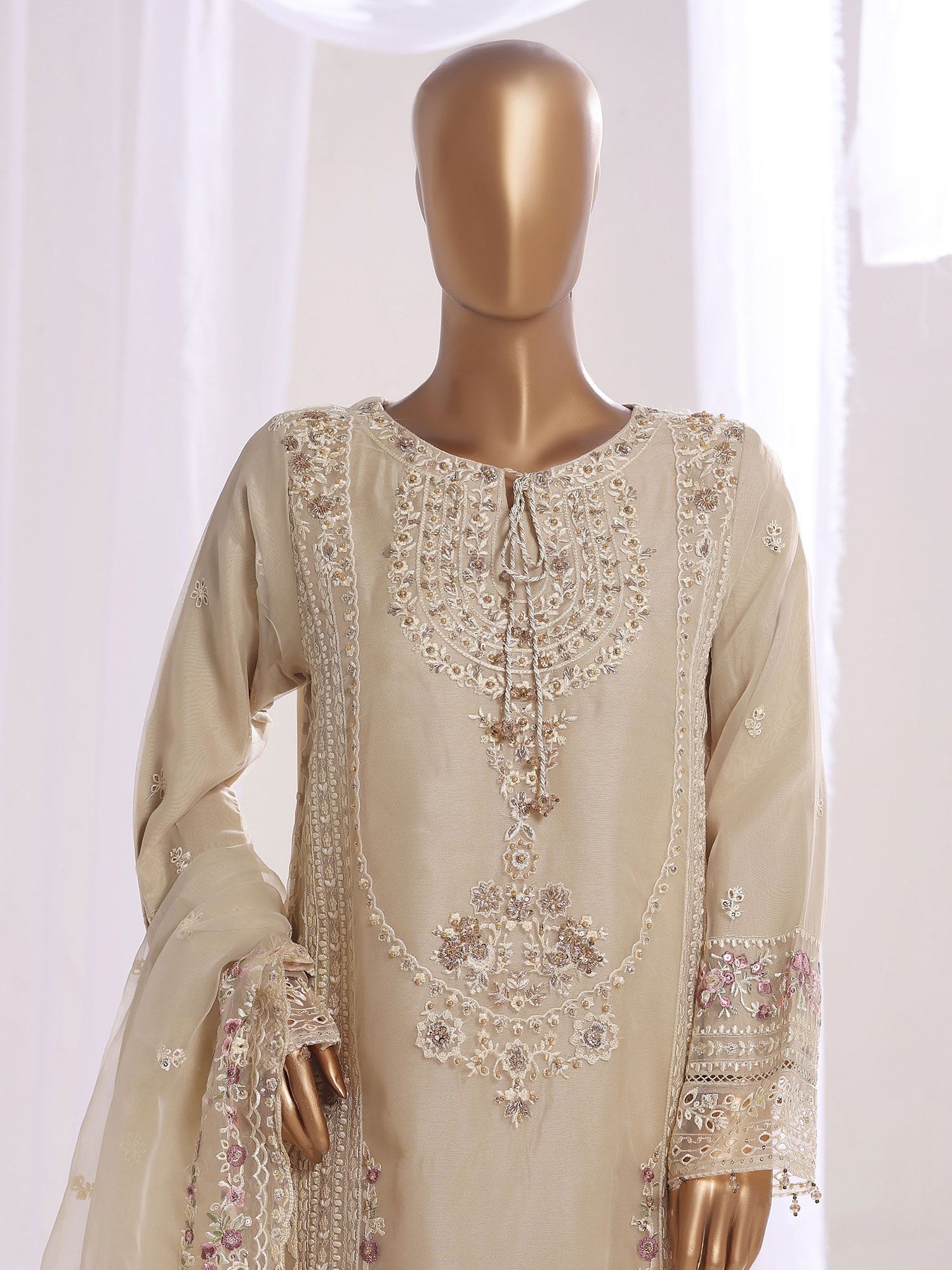 Sadabahar "Mahpara Vol.16" Festive Embroidered Chiffon Suit - Gold-Beige