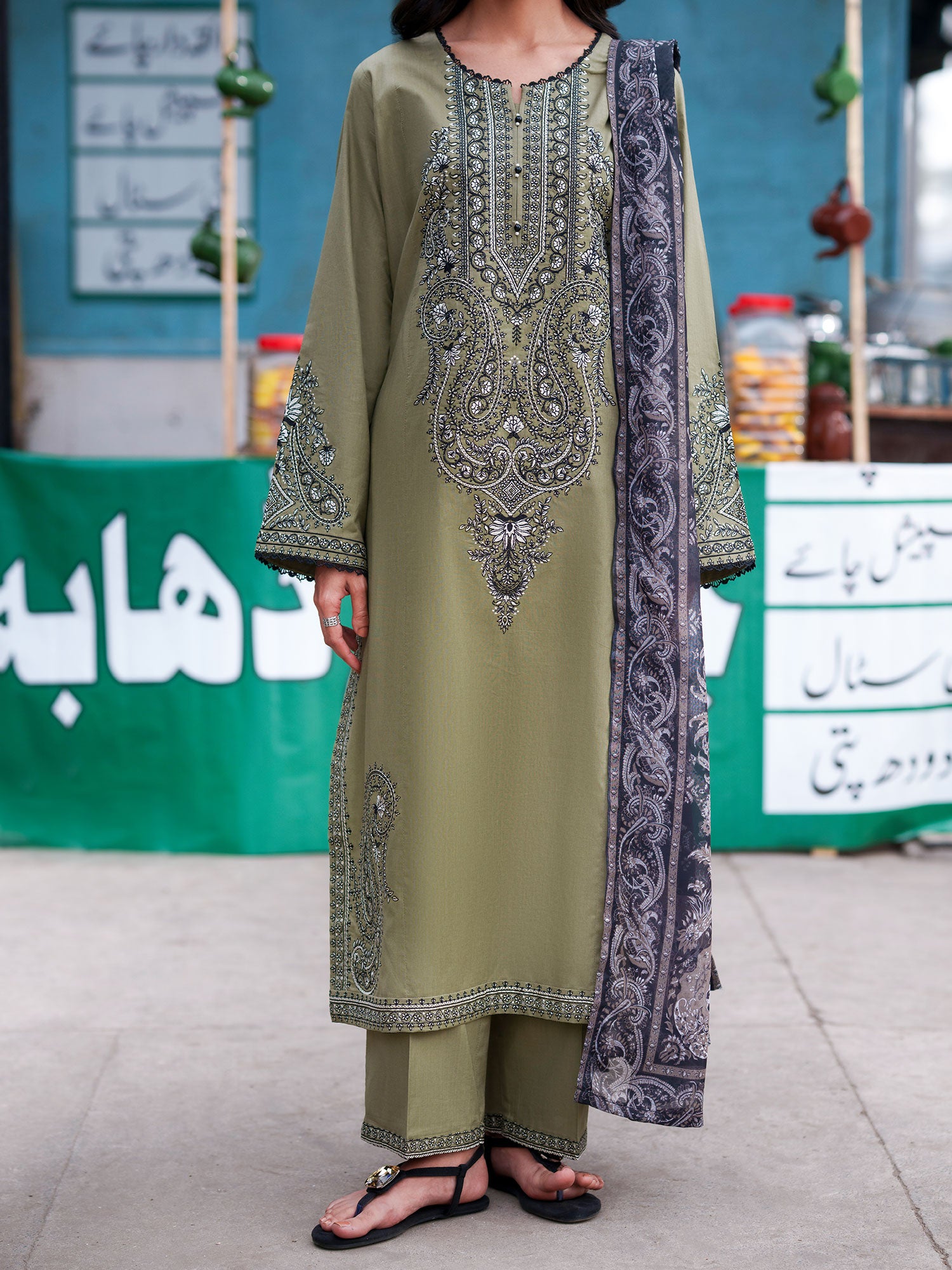 Casual Lite "Safarnama" Premium Embroidered Lawn Suit - Sage Green