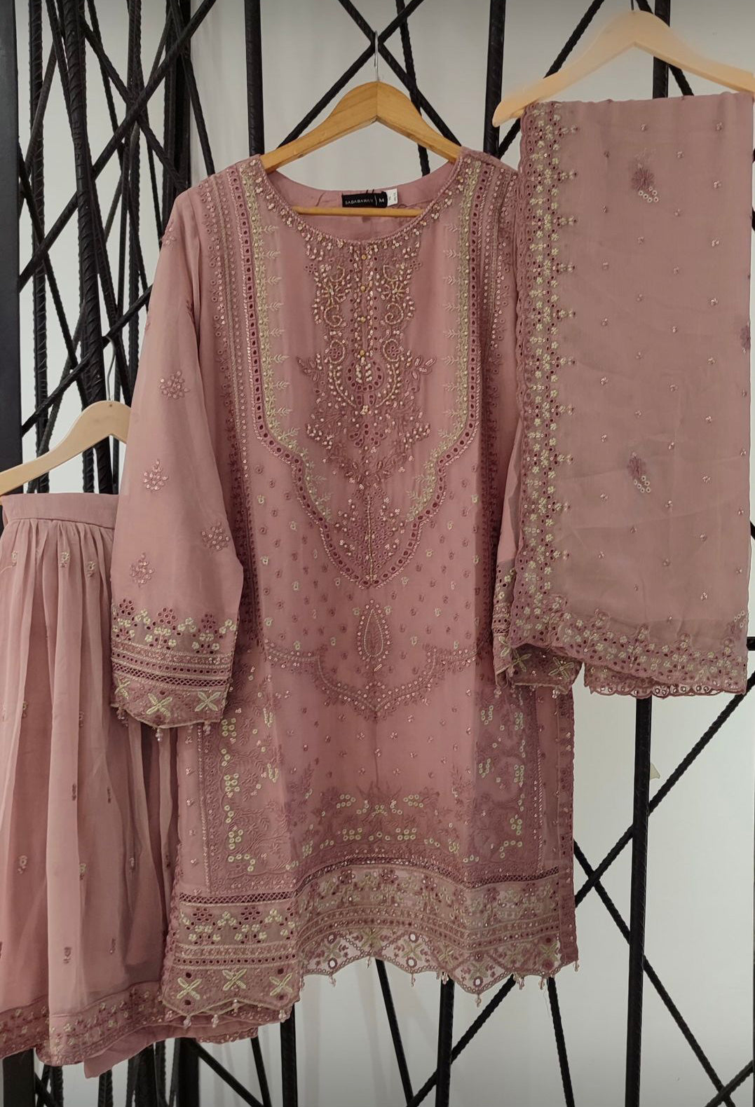 Sadabahar Luxury Embellished Chiffon Suit - Dusky Pink