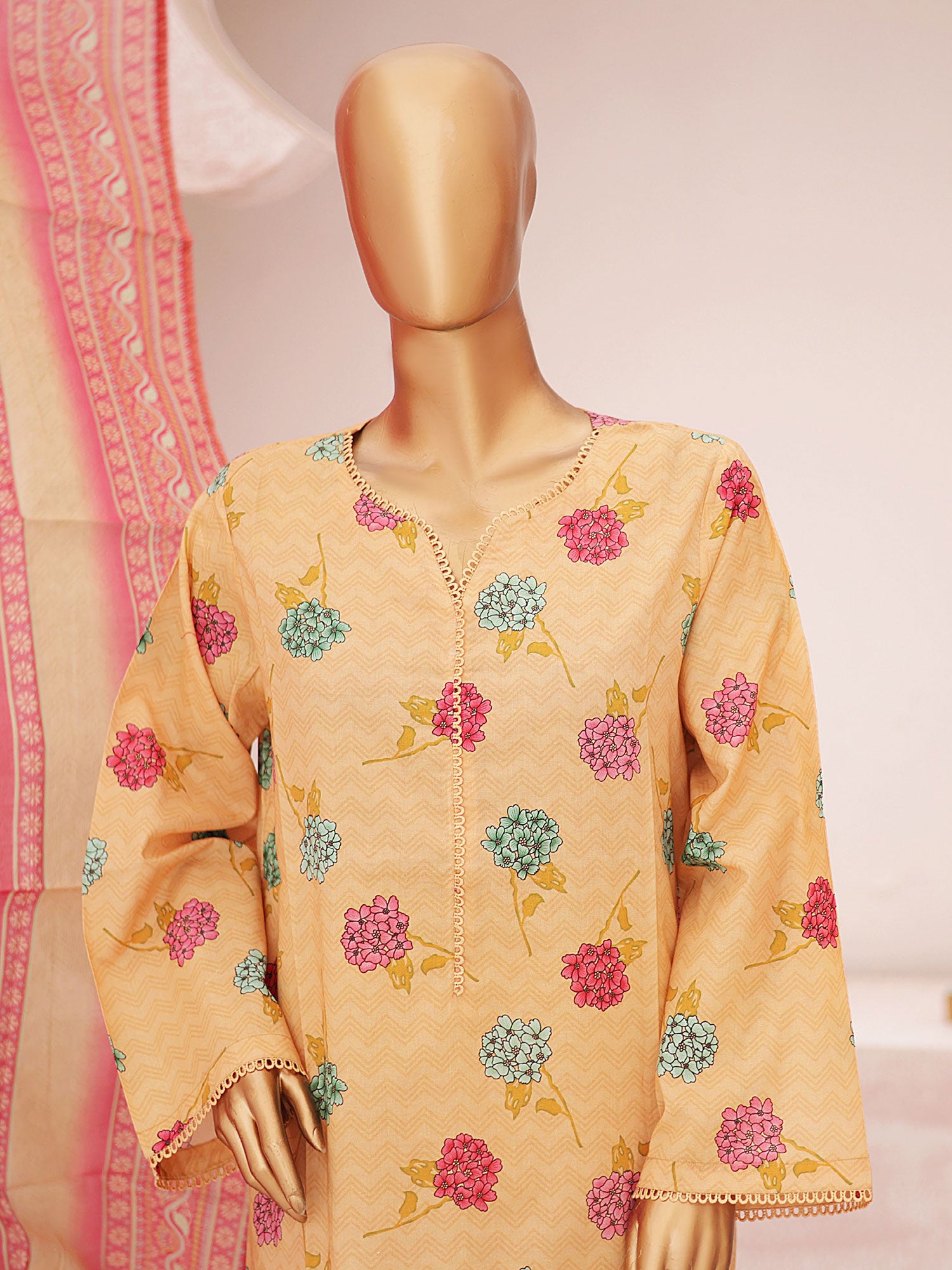 Bin Saeed Printed Lawn 3-Piece Suit - Apricot