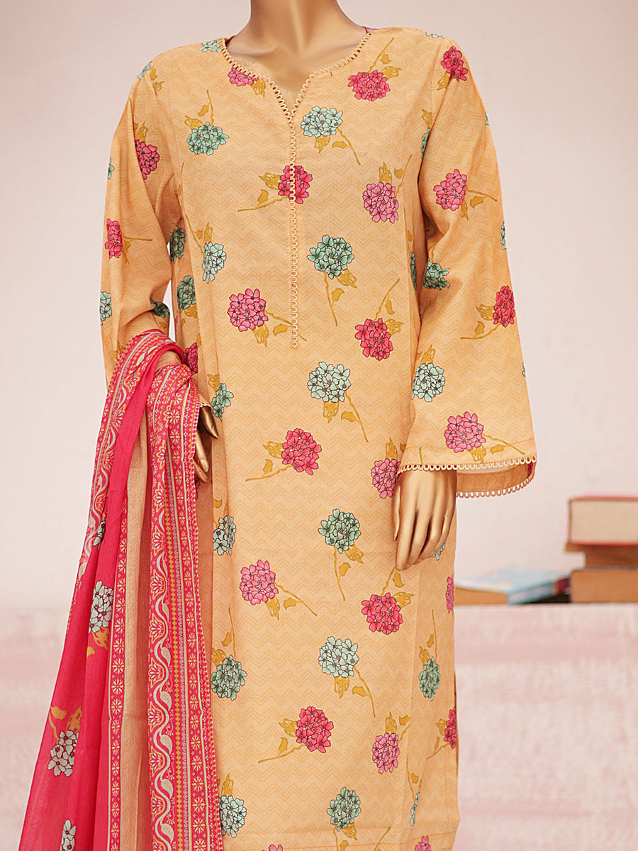 Binsaeed Maroon Embroidered Cotton 3-Piece Unstitched Suit with Printed Dupatta main image 0