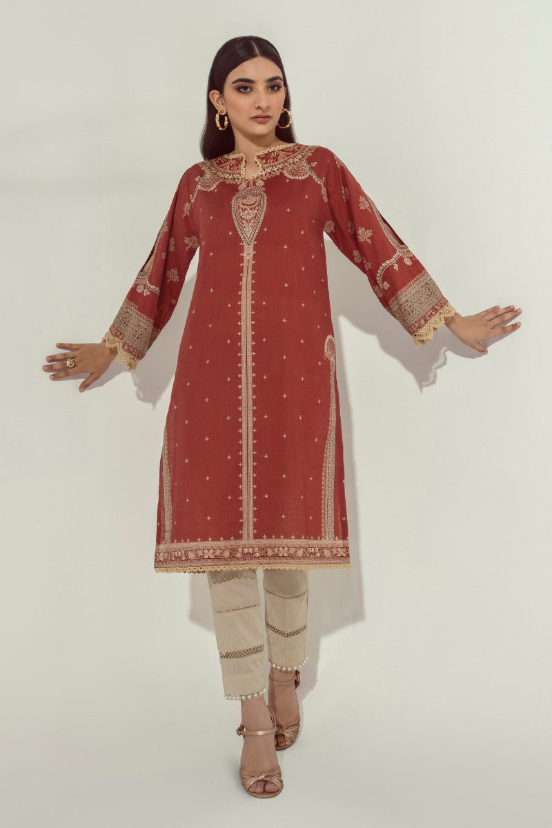 Sana Safinaz Rust Red Embroidered Shirt