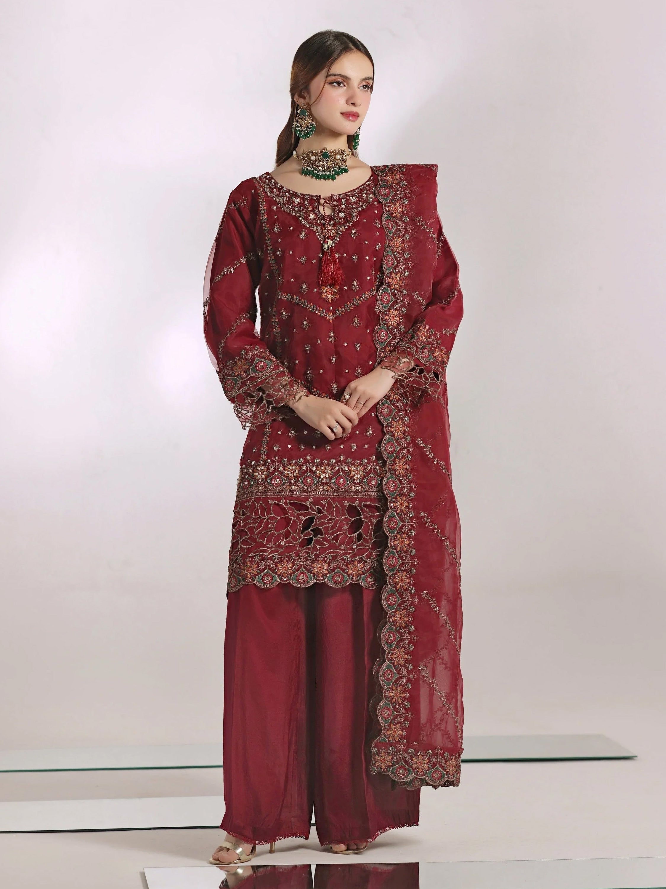 Wardah Uzair "Mahnur" Luxury Organza Suit - Saffron Flame