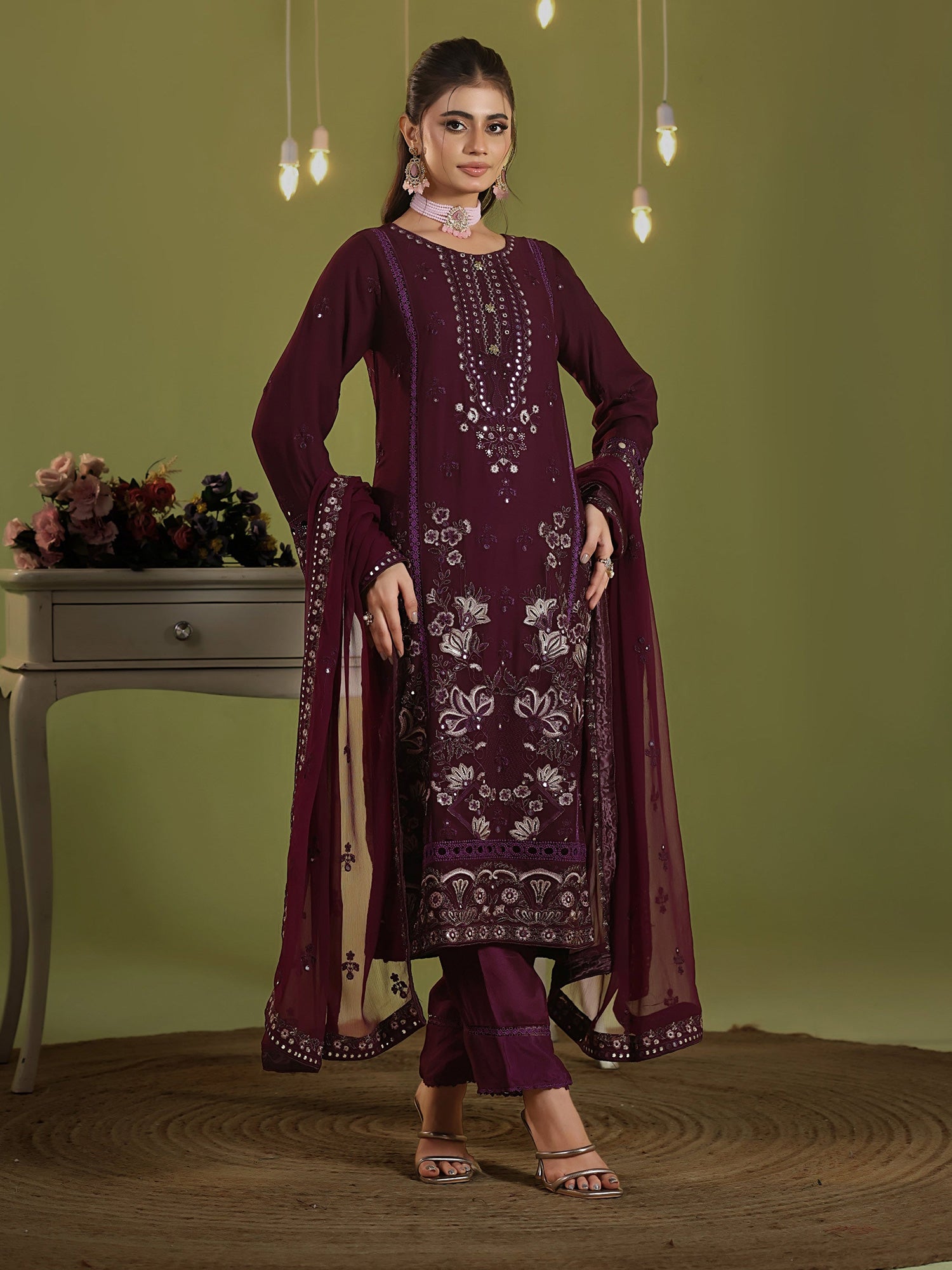 Wardah Uzair "Chiffon Breeze" Lux Embroidered Chiffon Suit - Serenity