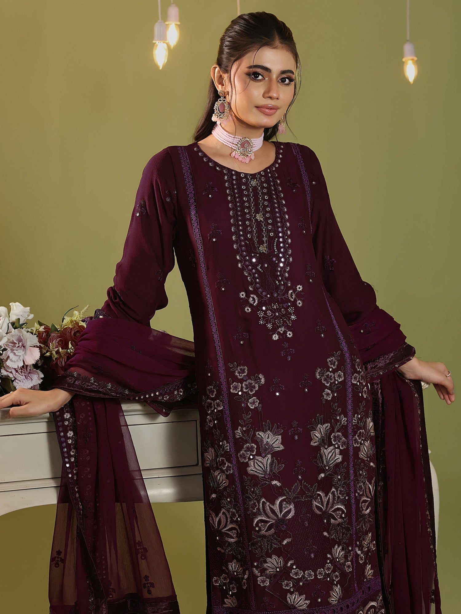 Wardah Uzair "Chiffon Breeze" Lux Embroidered Chiffon Suit - Serenity
