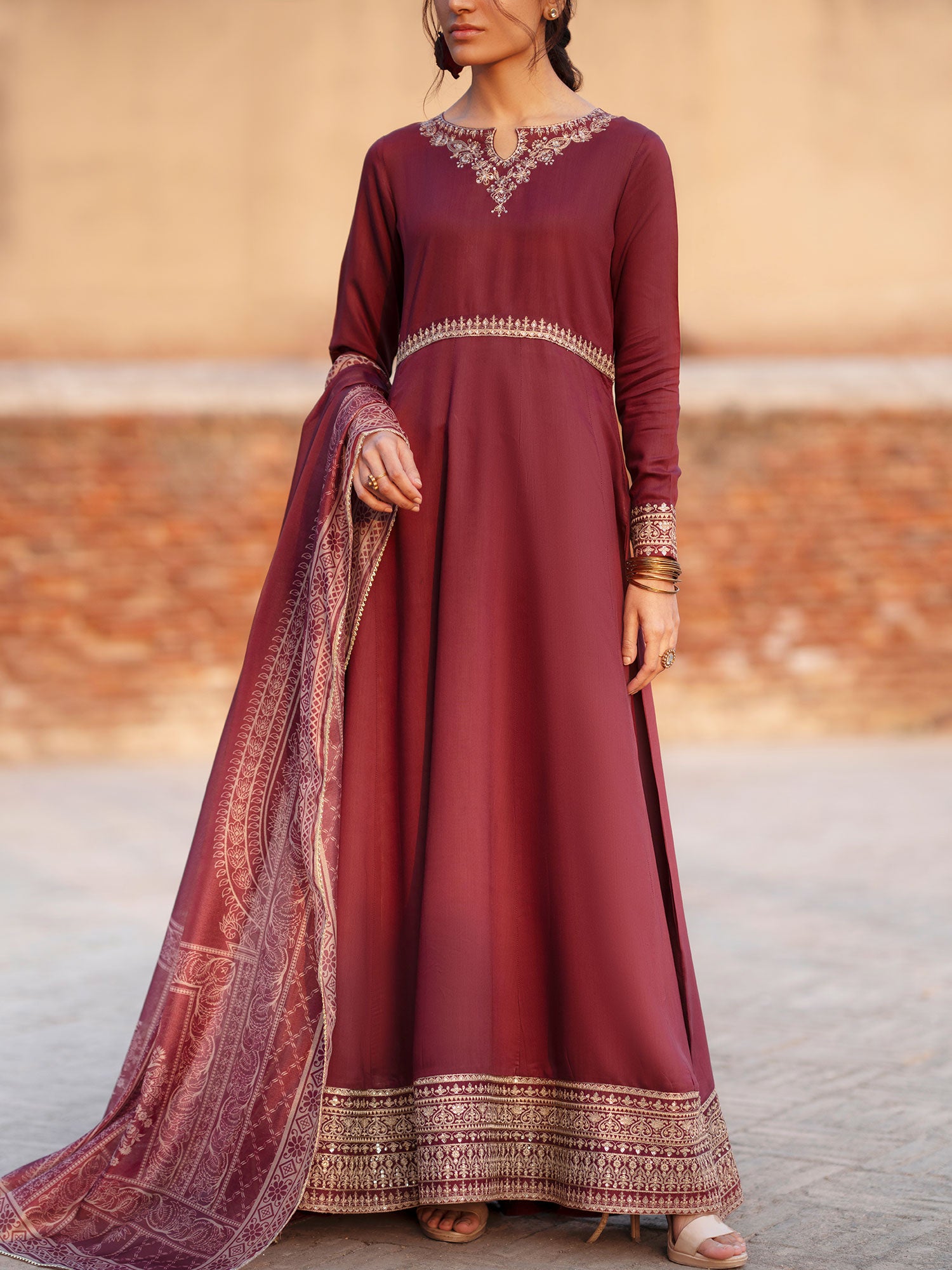 Casual Lite "Darbar" Premium Viscose Suit - Shaam-e-Maroon
