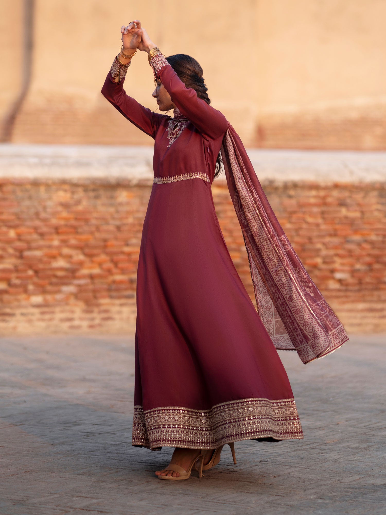Casual Lite "Darbar" Premium Viscose Suit - Shaam-e-Maroon