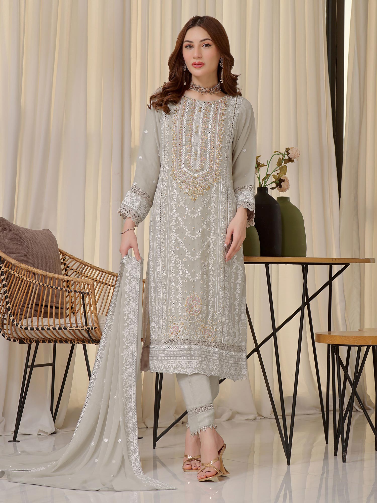 Wardah Uzair "Baag-e-Bahar" Luxury Embroidered Chiffon Suit - Shabnam