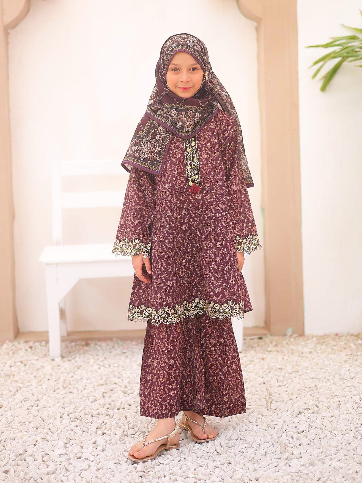 Kids Deep Purple Casual Swiss Lawn 3-Piece Suit