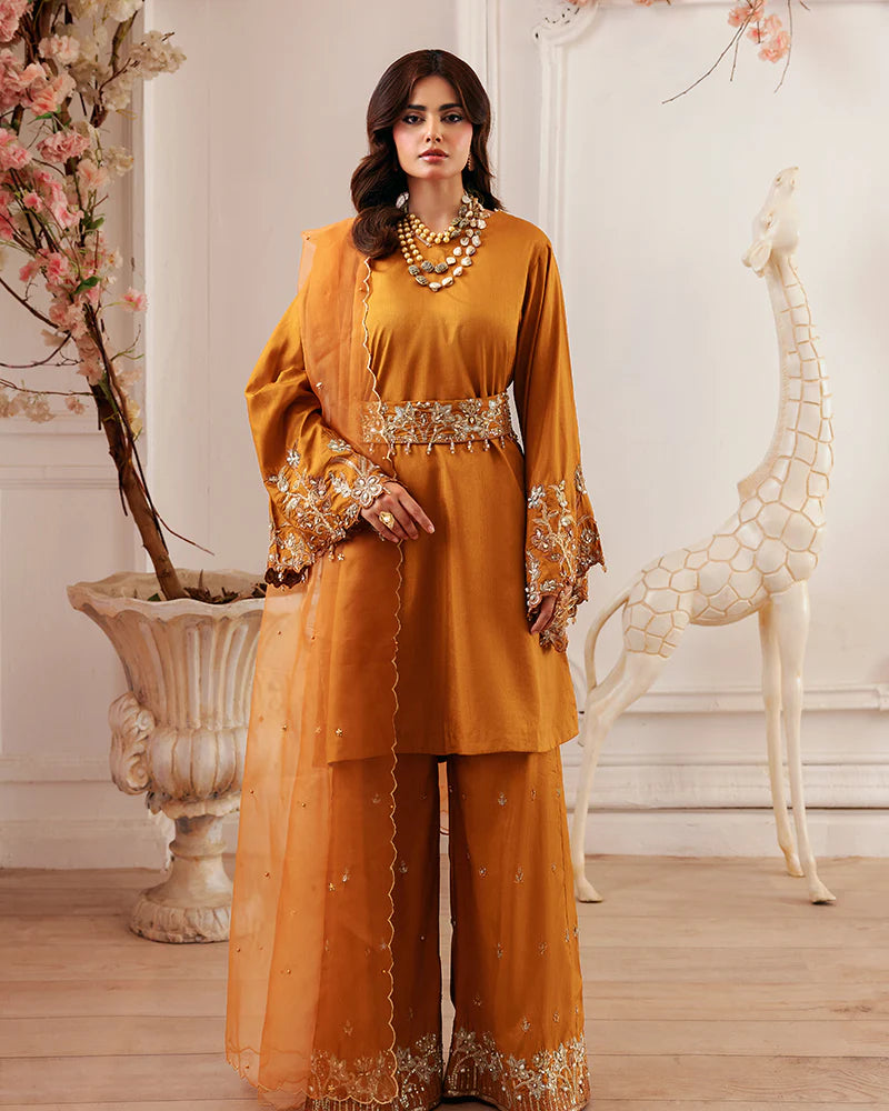 Ally's Rust Orange Raw Silk 3-Piece Suit (AN110)