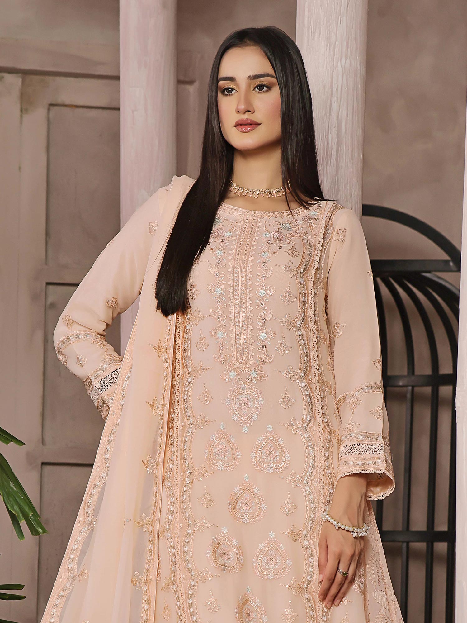 Wardah Uzair "Kanwal" Embroidered Chiffon Maxi Suit - Gulmeenah