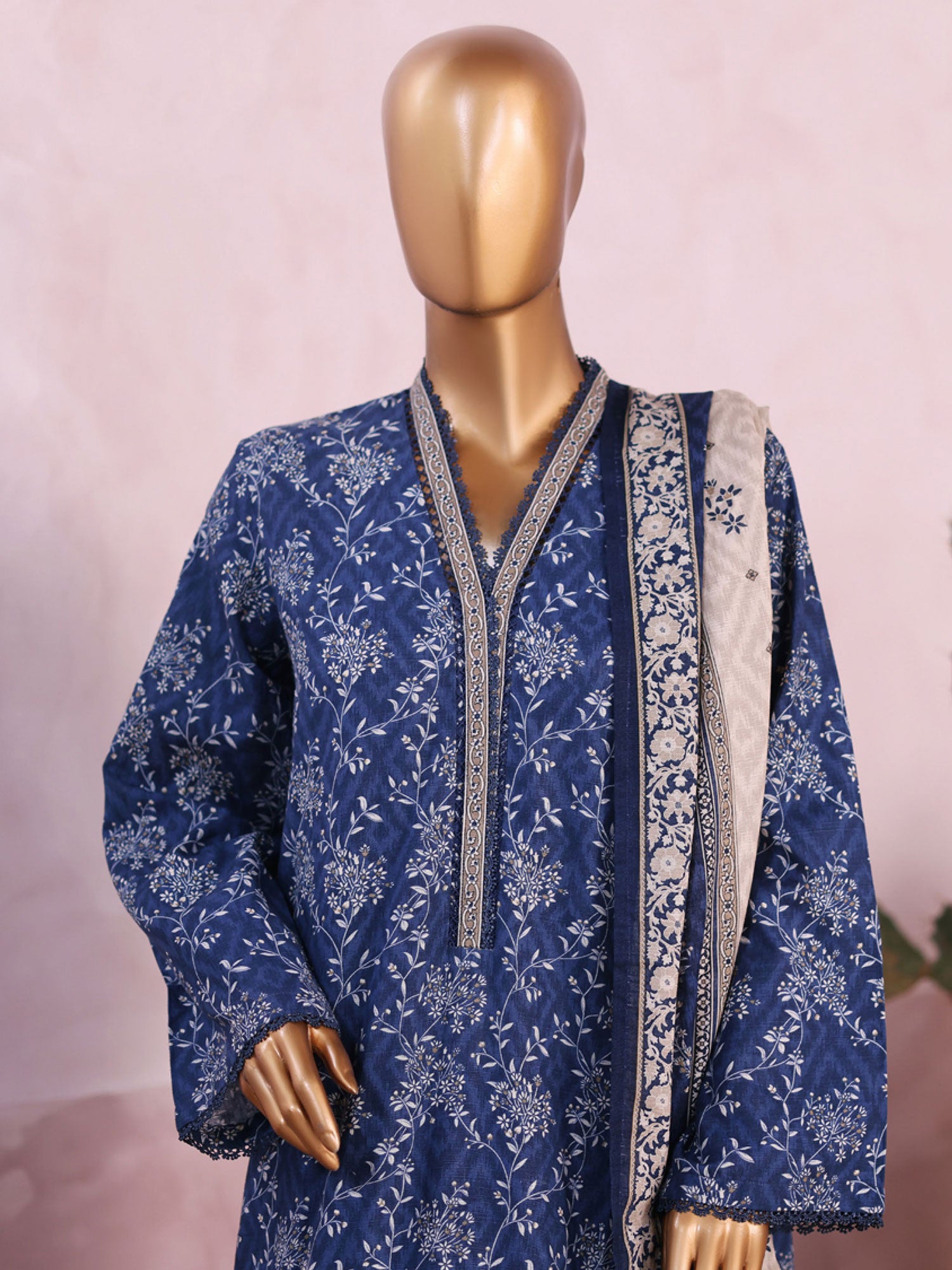 Bin Saeed Printed Khaddar 3-Piece Suit - Blue