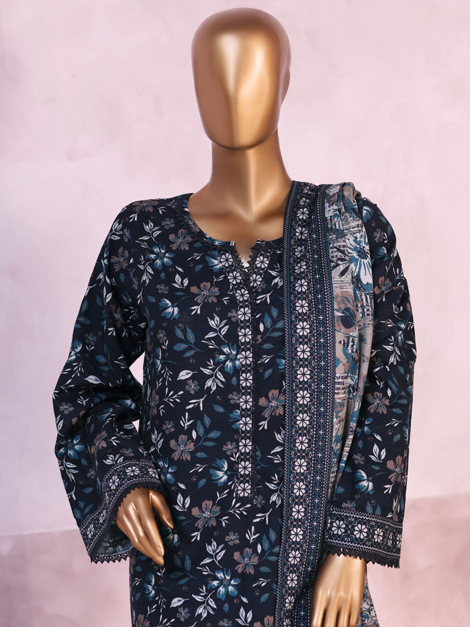 Bin Saeed Printed Khaddar 3-Piece Suit - Teal