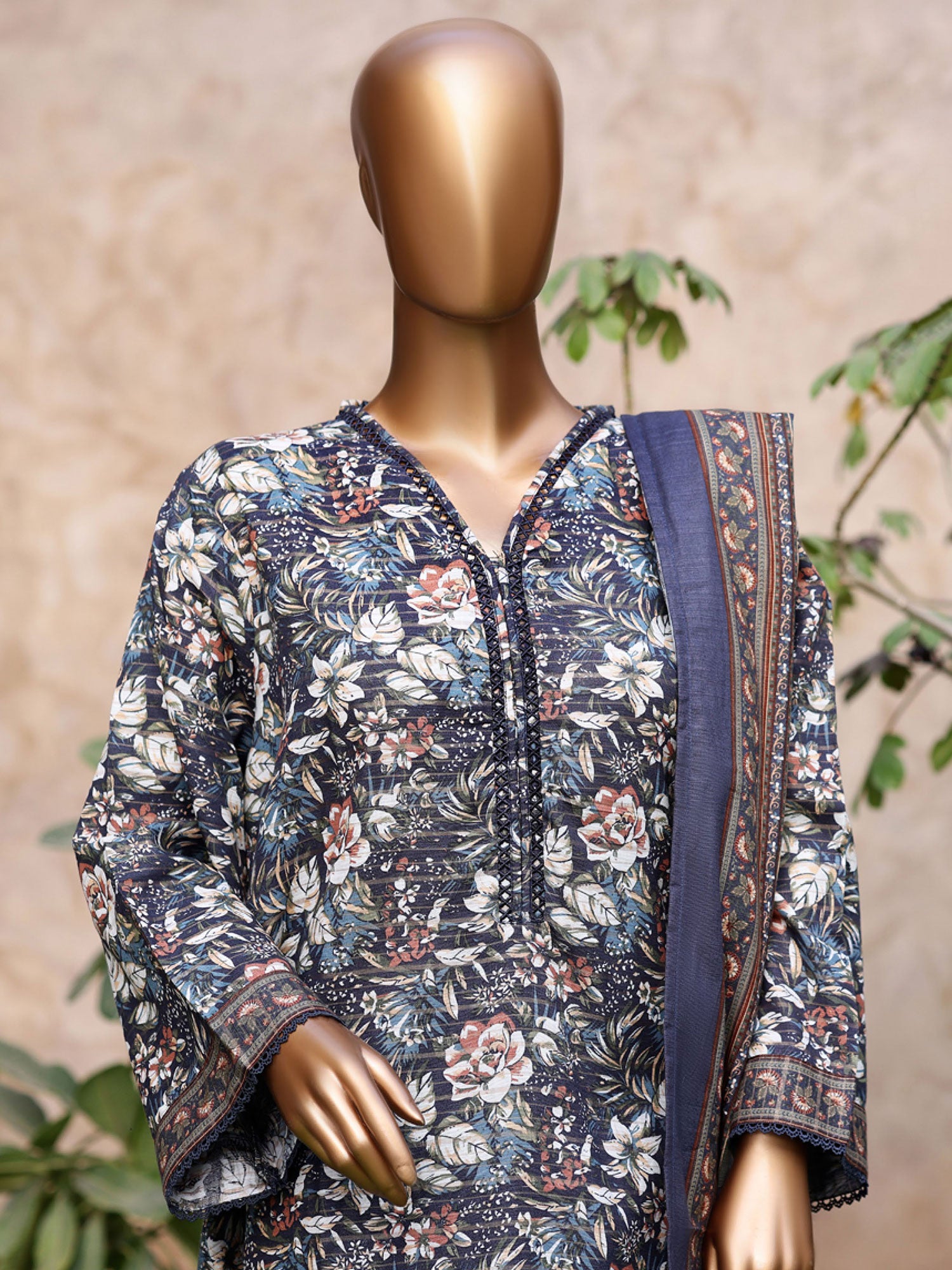 Bin Saeed Printed Khaddar 3-Piece Suit - Teal Floral