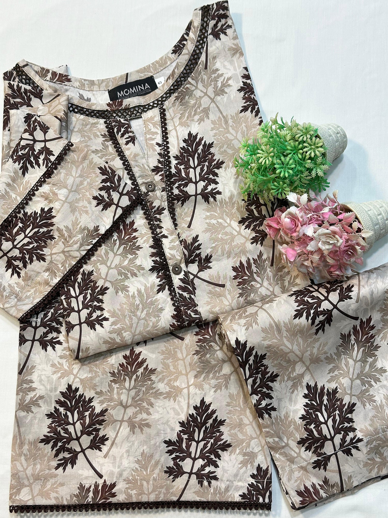 Brown Casual Printed Lawn 2-Piece Suit