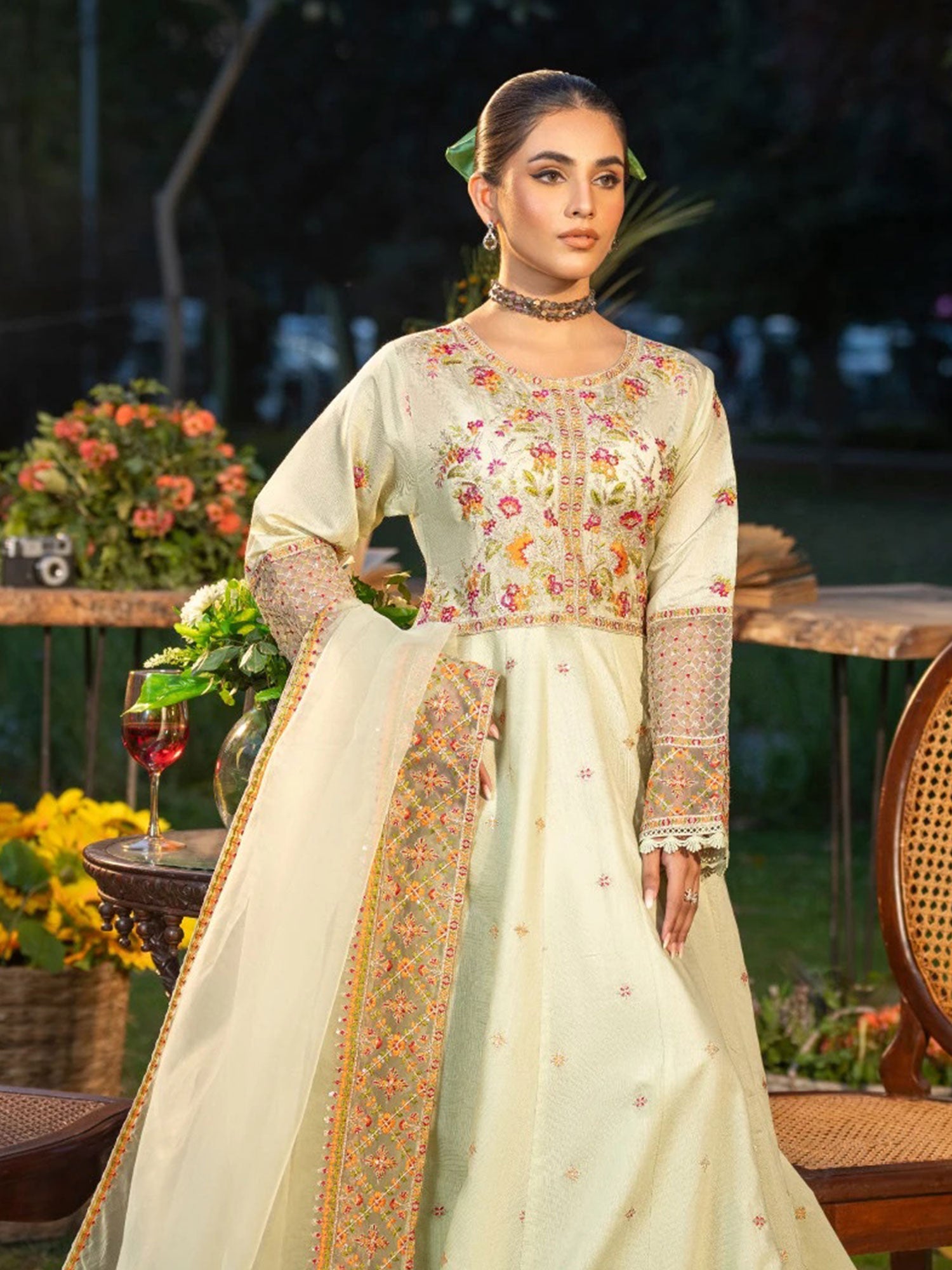 Zarqun Pistachio Embroidered Luxury Khadi Cotton Suit (2419B)