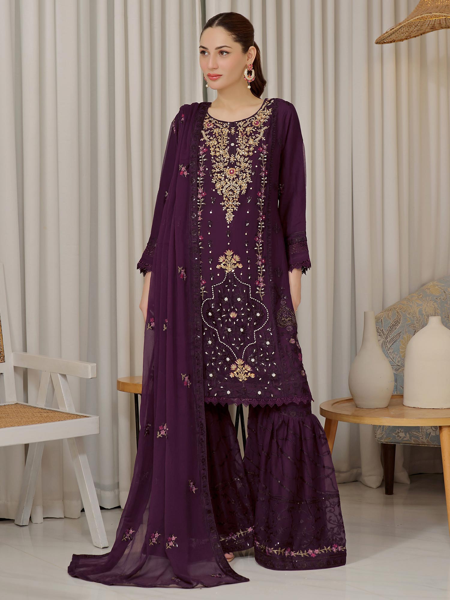 Wardah Uzair "Baag-e-Bahar" Luxury Embroidered Chiffon Suit - Zebaish