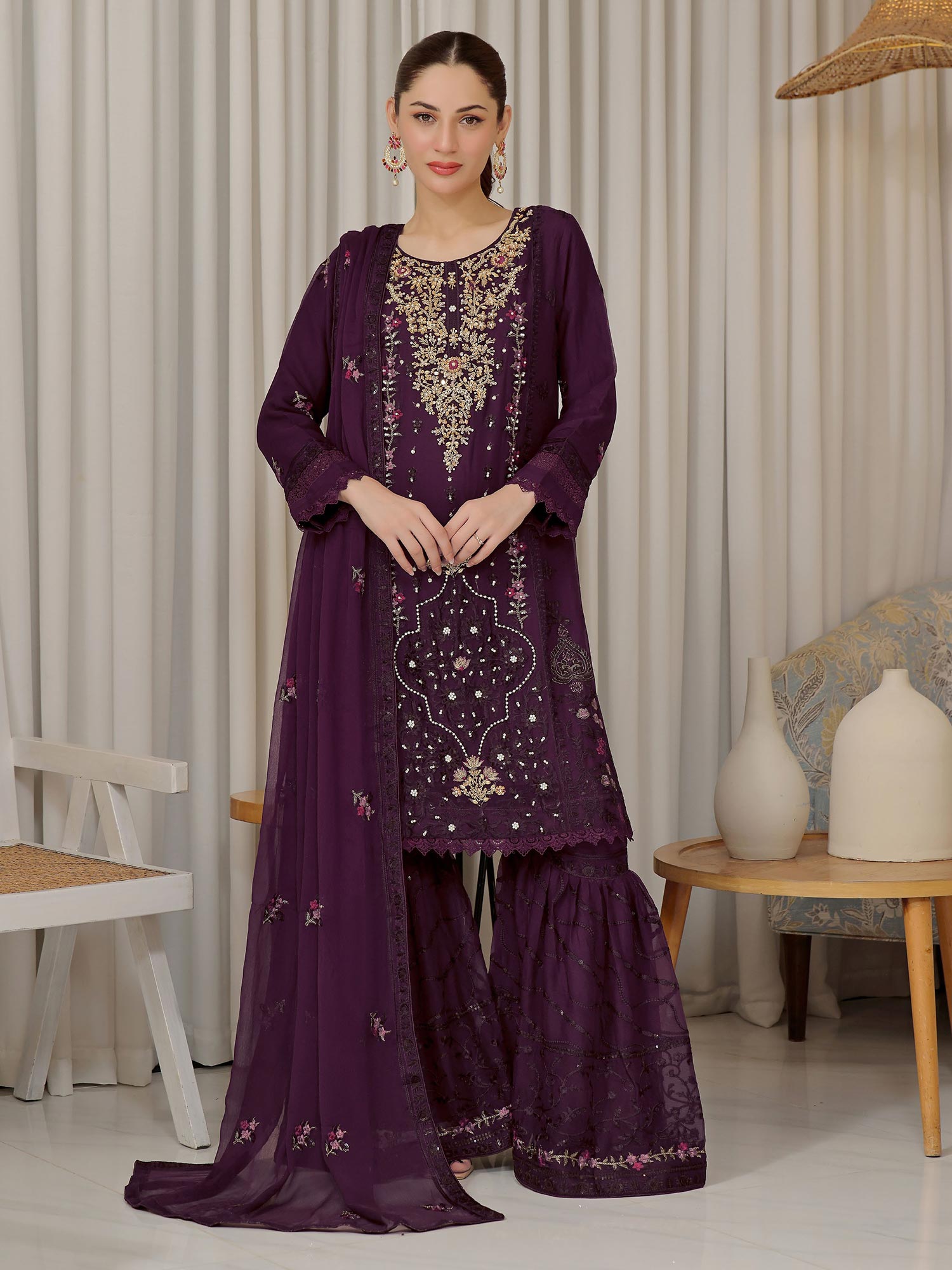 Wardah Uzair "Baag-e-Bahar" Luxury Embroidered Chiffon Suit - Zebaish