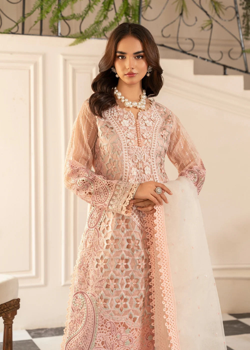 Ally's Pink Embroidered Organza 3-Piece Suit (AL3992)