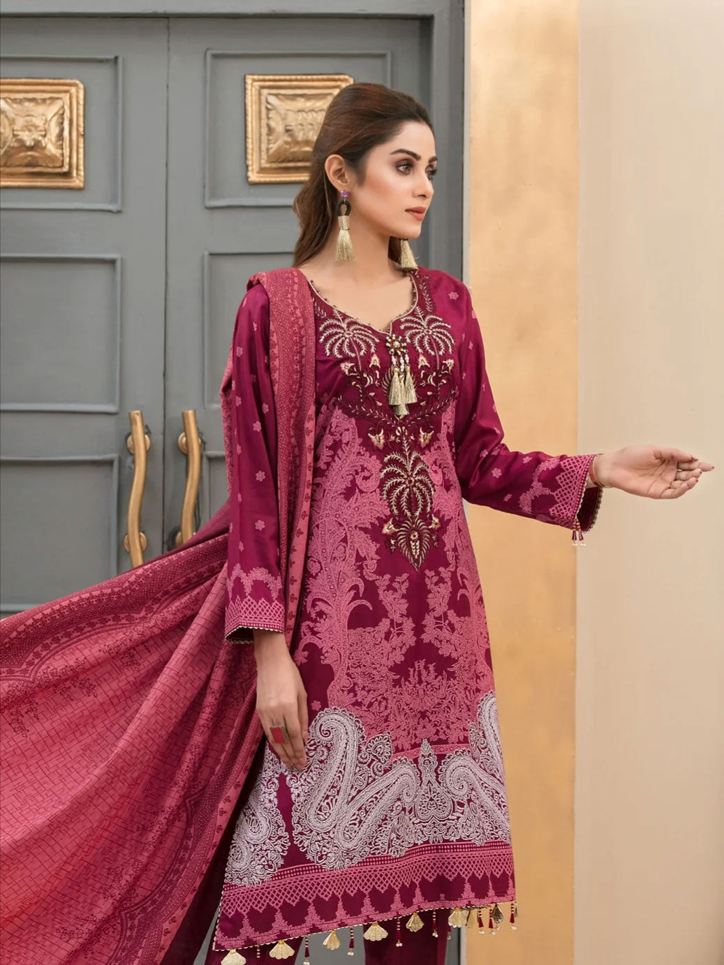 Tawakkal "Serafina" Unstitched Linen Suit (D6280) - Deep Pink