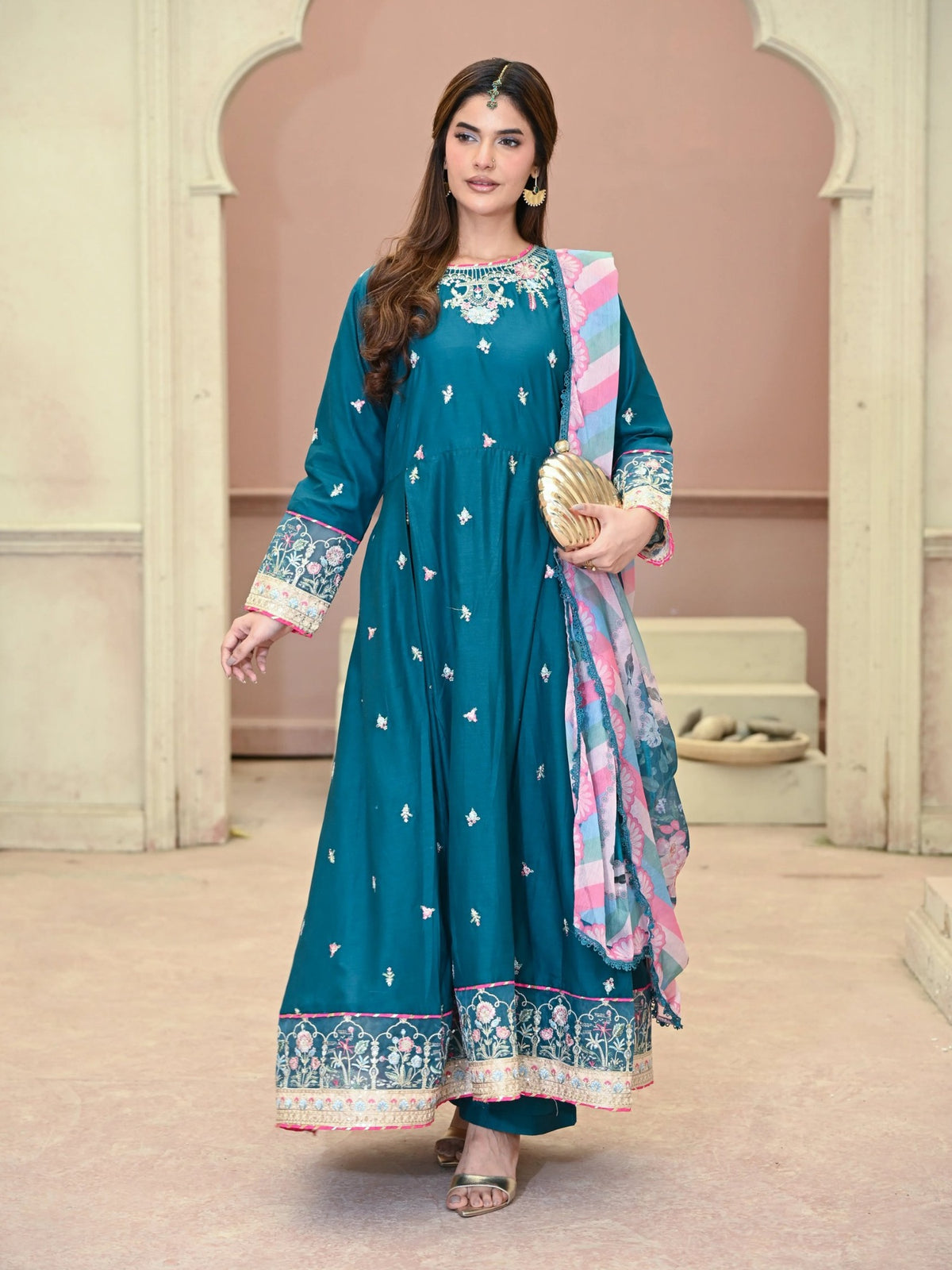 Zinc Embroidered Raw Silk 3-Piece Suit (D05)
