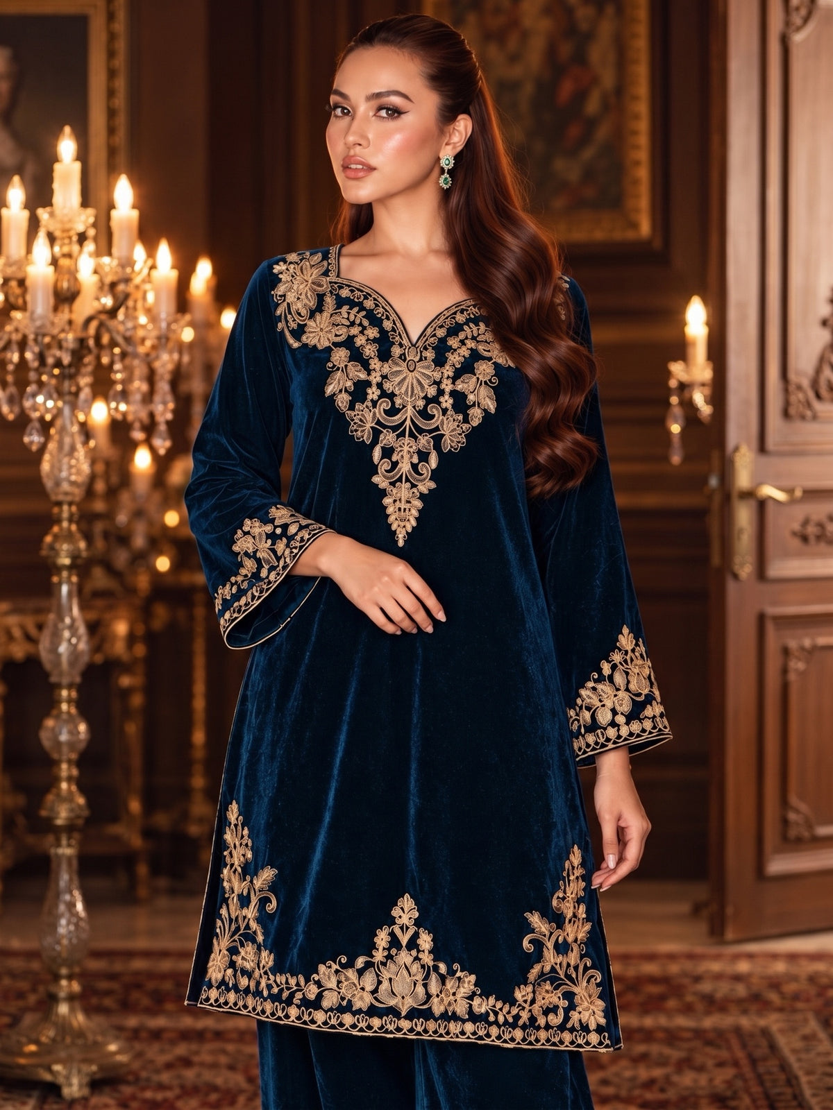 Raniya.H "Mehr-e-Noor" Velvet 2-Piece Suit - Blue