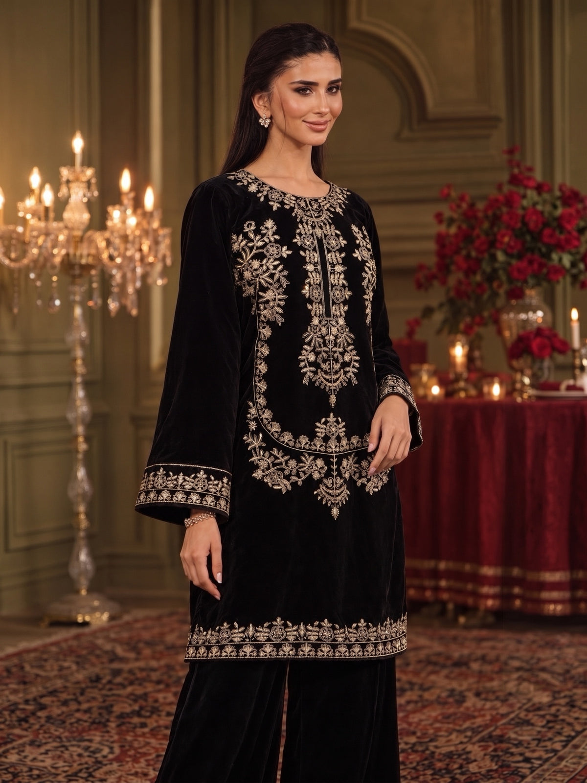 Raniya.H "Mehr-e-Noor" Velvet 2-Piece Suit - Black