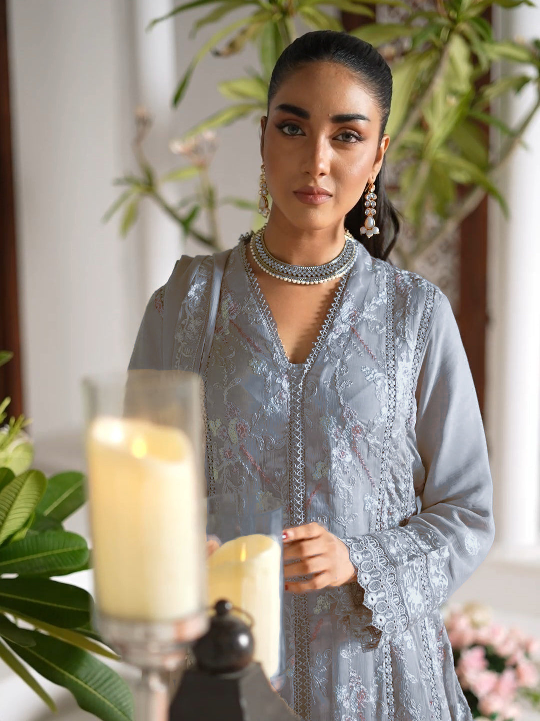 Wardah Uzair "Dil Ruba" Luxury Embroidered Chiffon Gown Suit - Saagar