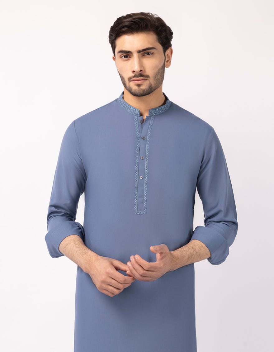 J. Mens Blue Blended Semi-Formal Kurta Trouser