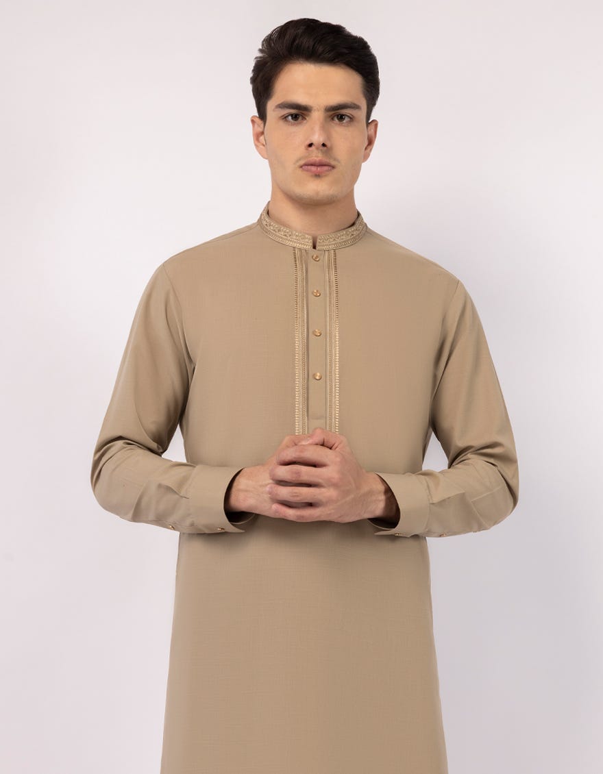 J. Mens Beige Semi-Formal Kameez Shalwar