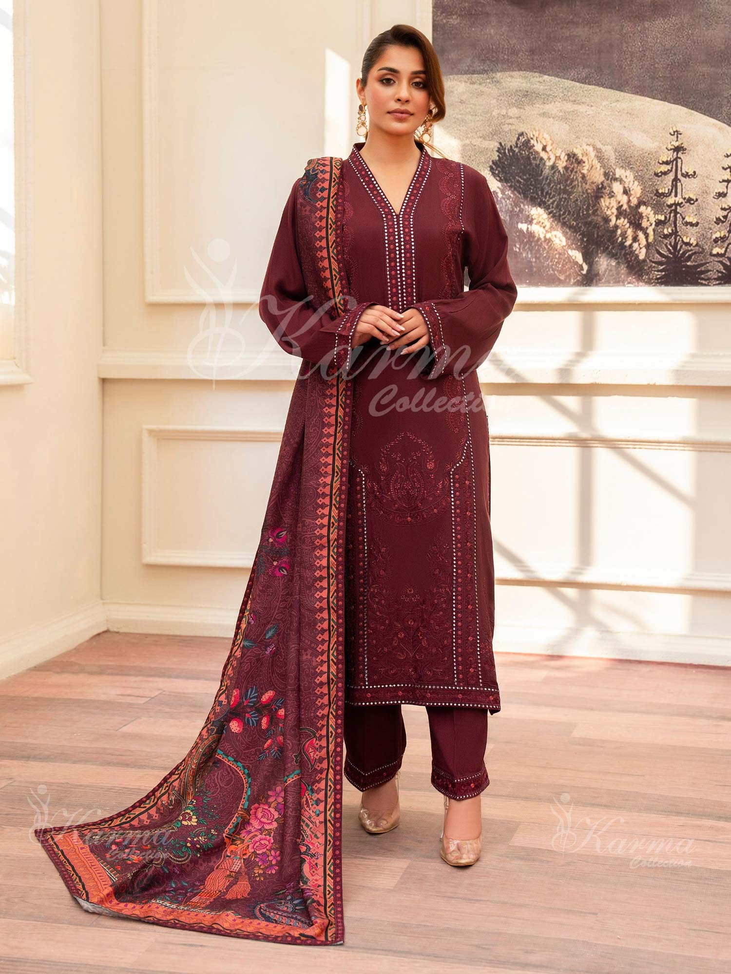 Karma Collection "Aangan" Winter Embroidered Suit (KC1404)