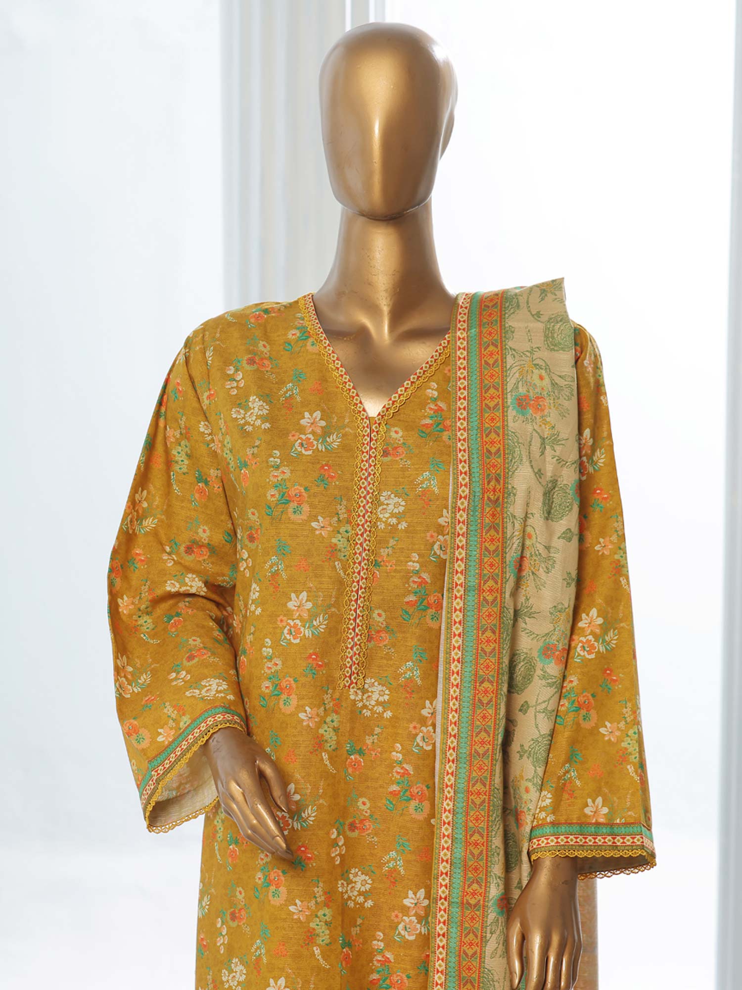 Bin Saeed Winter Khaddar 3-Piece Suit - Mustard
