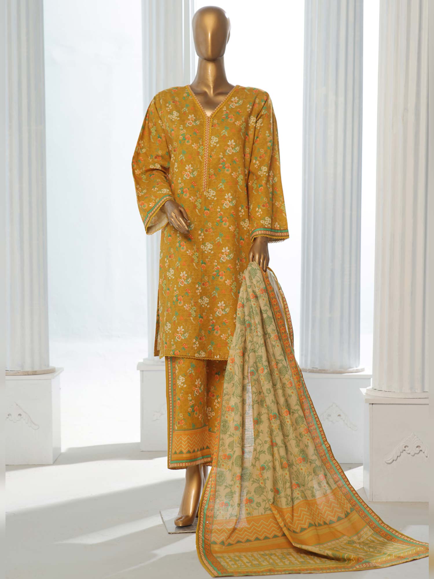 Bin Saeed Winter Khaddar 3-Piece Suit - Mustard